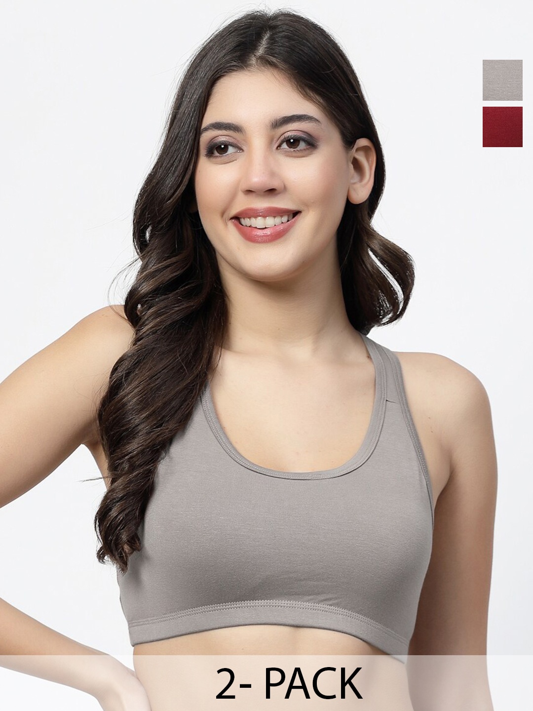 

Docare Pack of 2 Full Coverage Non Padded Workout Bras With All Day Comfort, Maroon