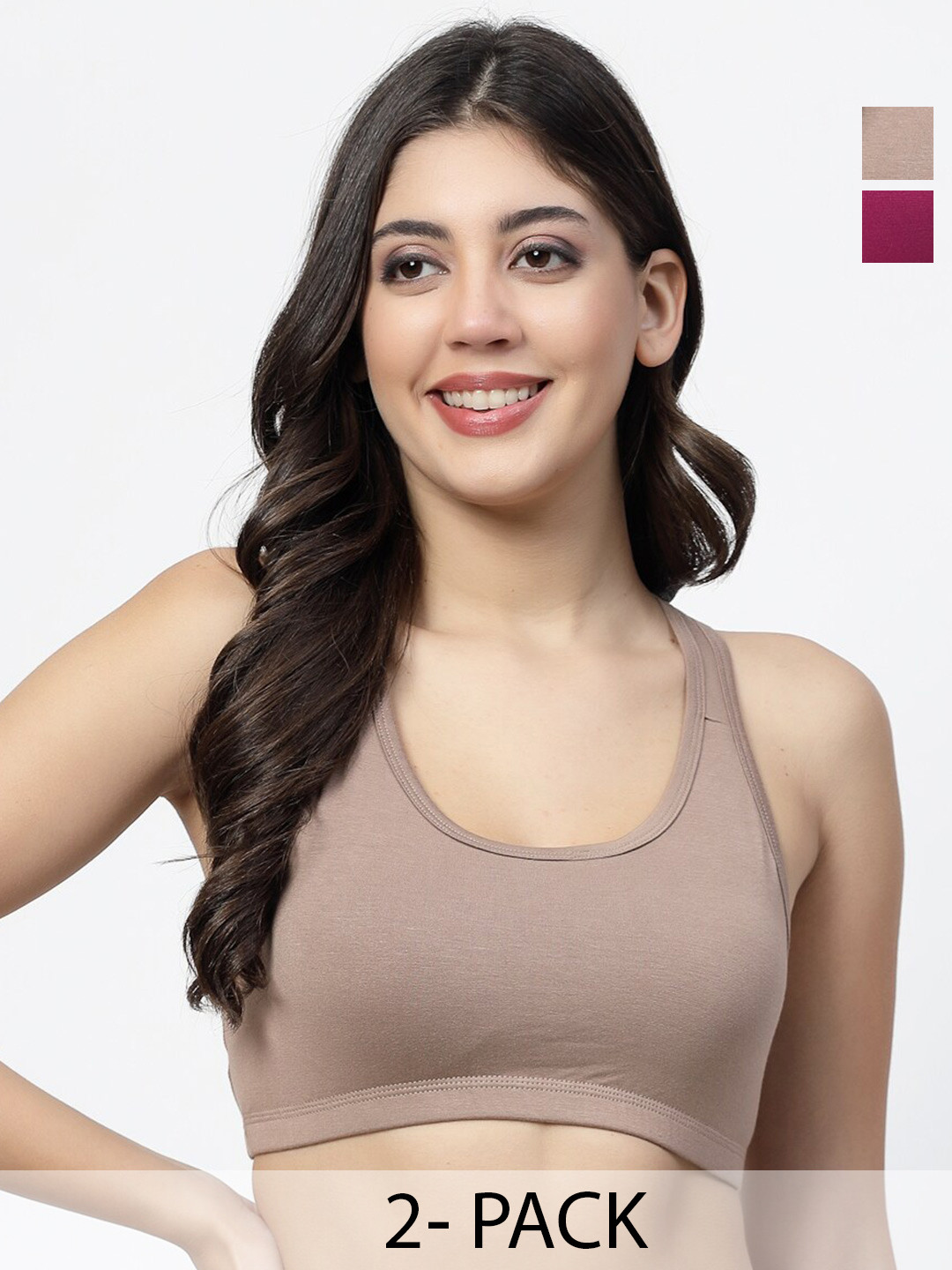 

Docare Pack of 2 Full Coverage Non Padded Workout Bras With All Day Comfort, Brown