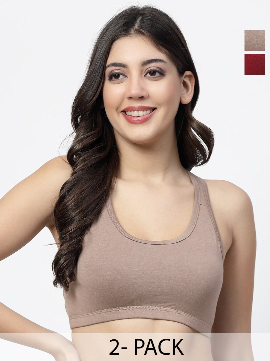 

Docare Pack Of 2 Full Coverage Non Padded Workout Bra- All Day Comfort, Maroon