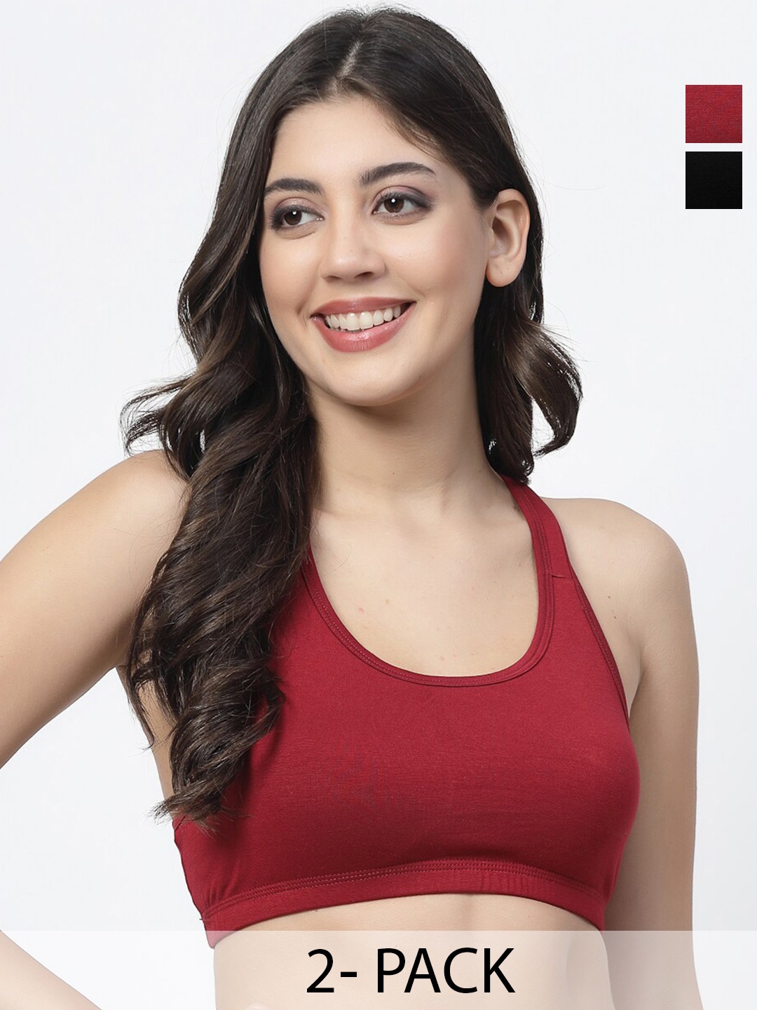 

Docare Pack Of 2 Full Coverage Super Support Medium Support All Day Comfort Workout Bras, Maroon