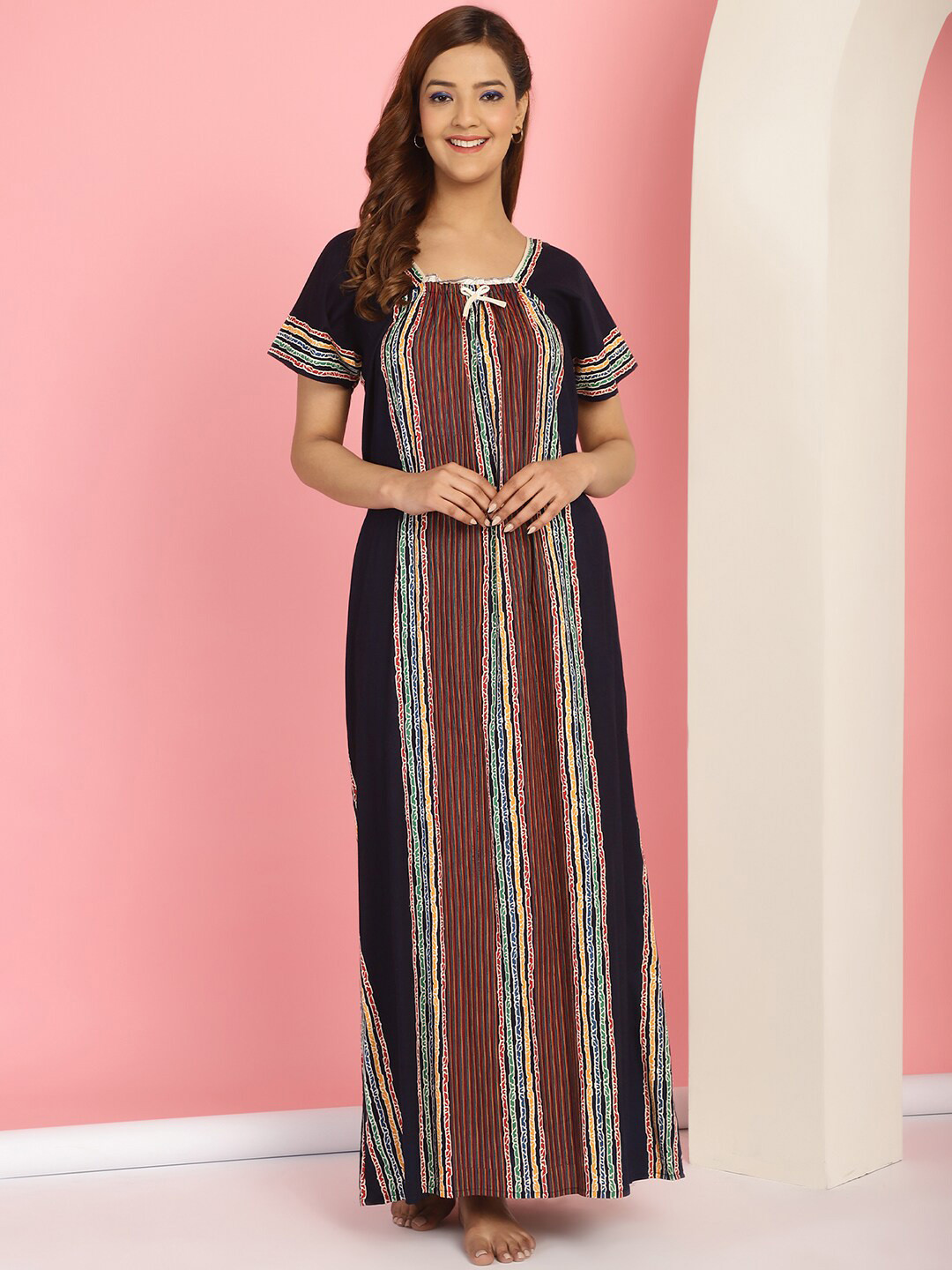 

Secret Wish Striped Pure Cotton Maxi Nightdress, Blue