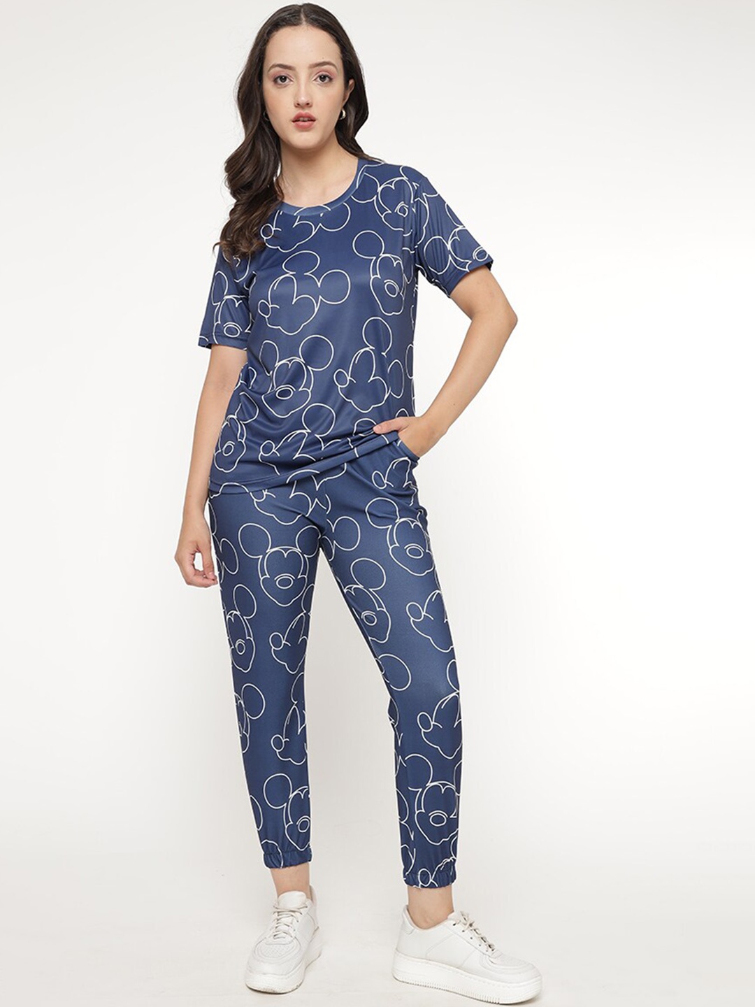 

shriez Mickey Mouse-Printed T-Shirt With Joggers Co-Ords, Navy blue