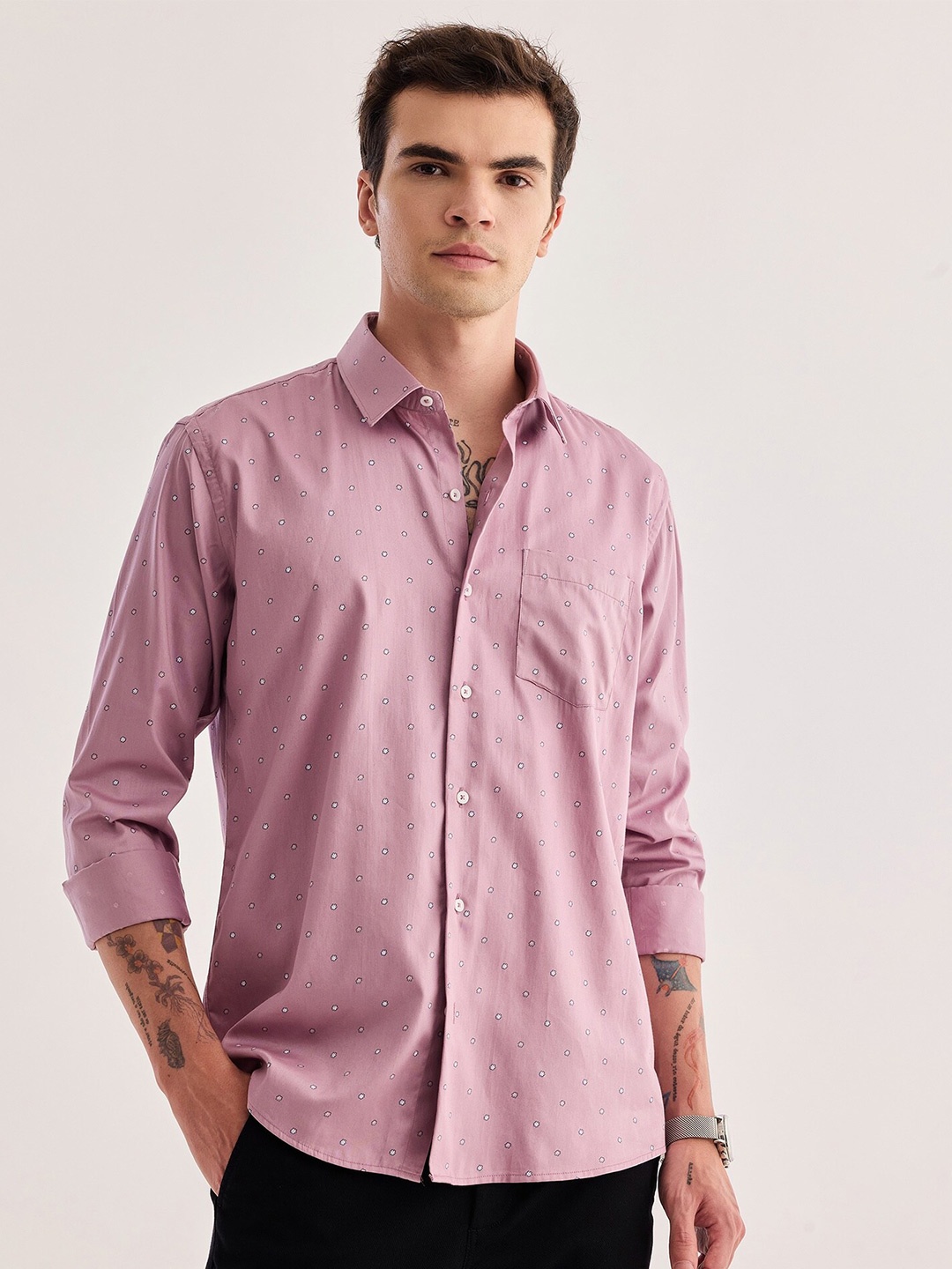 

Stori Slim Fit Long Sleeves Spread Collar Cotton Casual Shirt, Purple