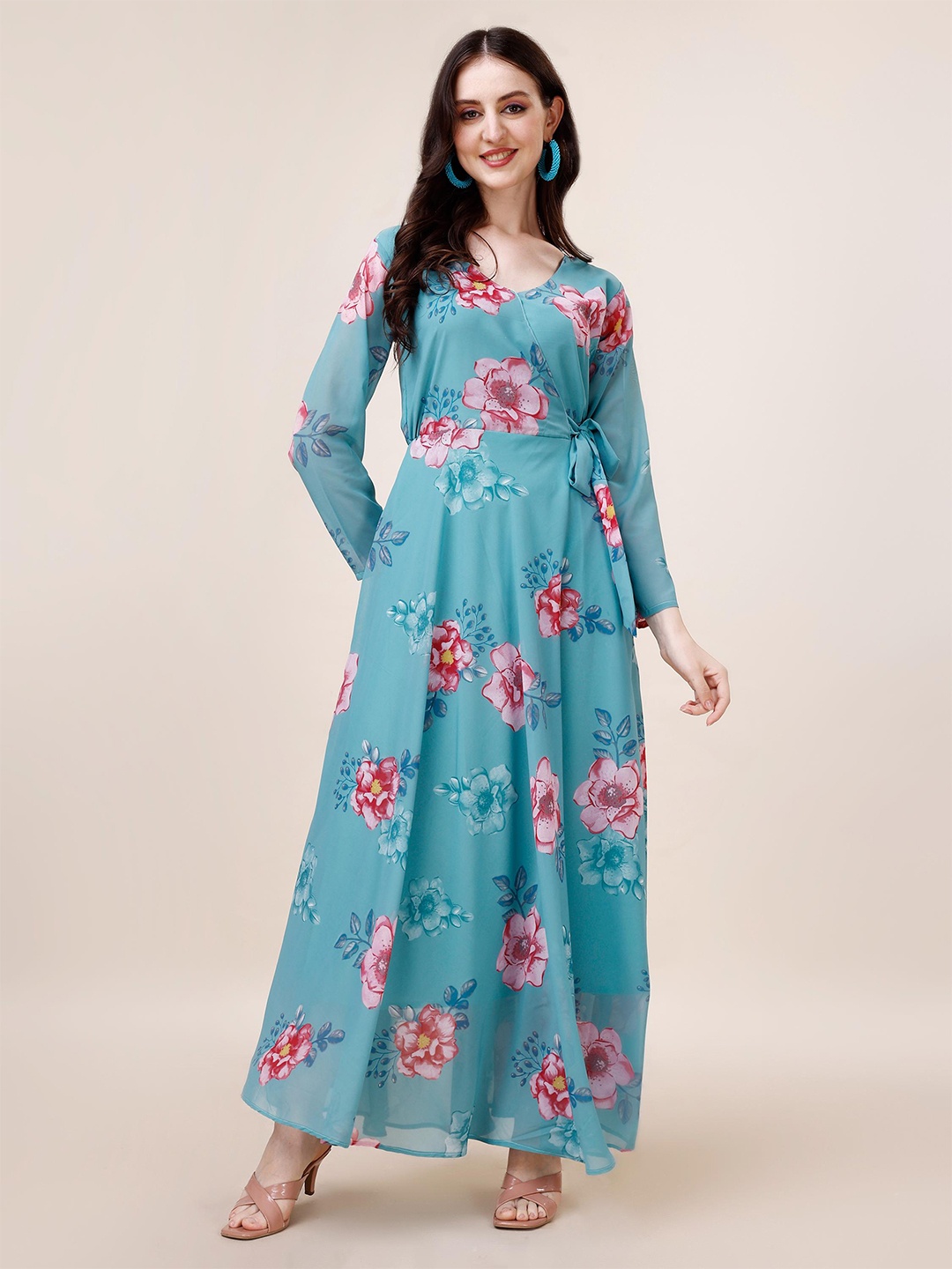 

Trillmixa Floral Printed Georgette Maxi Dress, Blue