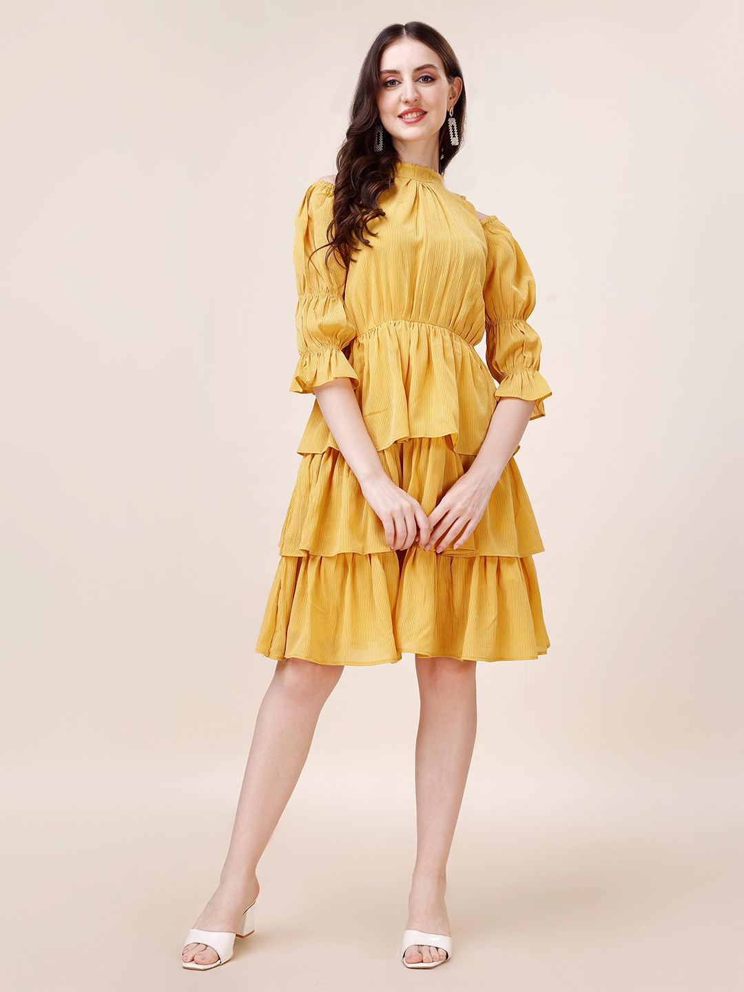 

Trillmixa Round Neck Georgette Fit & Flare Dress, Yellow