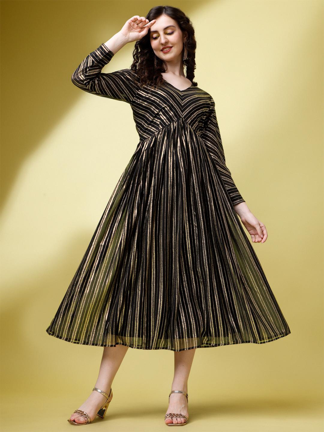 

Trillmixa Striped Georgette A-Line Midi Dress, Black