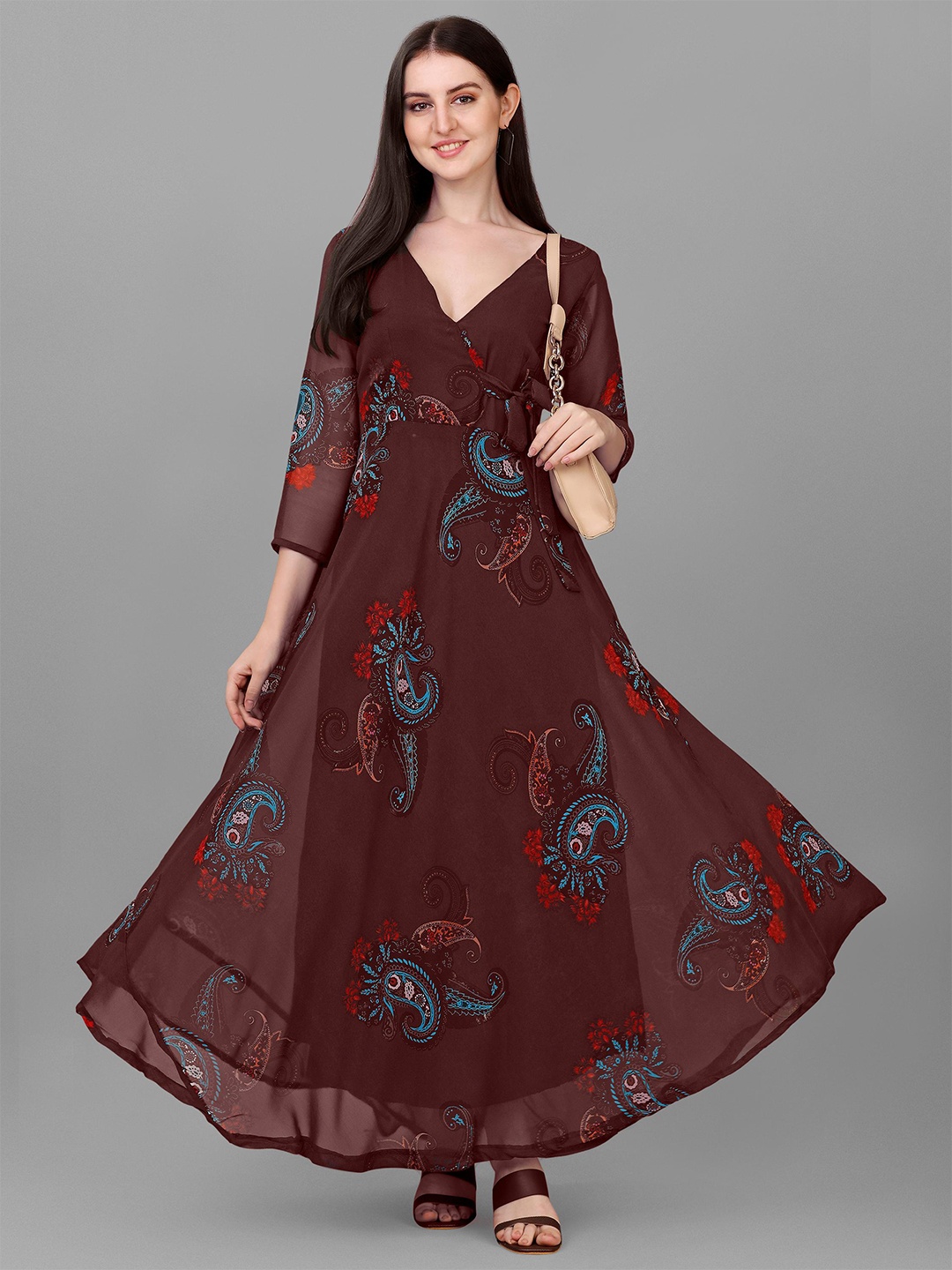 

Trillmixa Ethnic Motifs Printed Georgette Maxi Dress, Maroon
