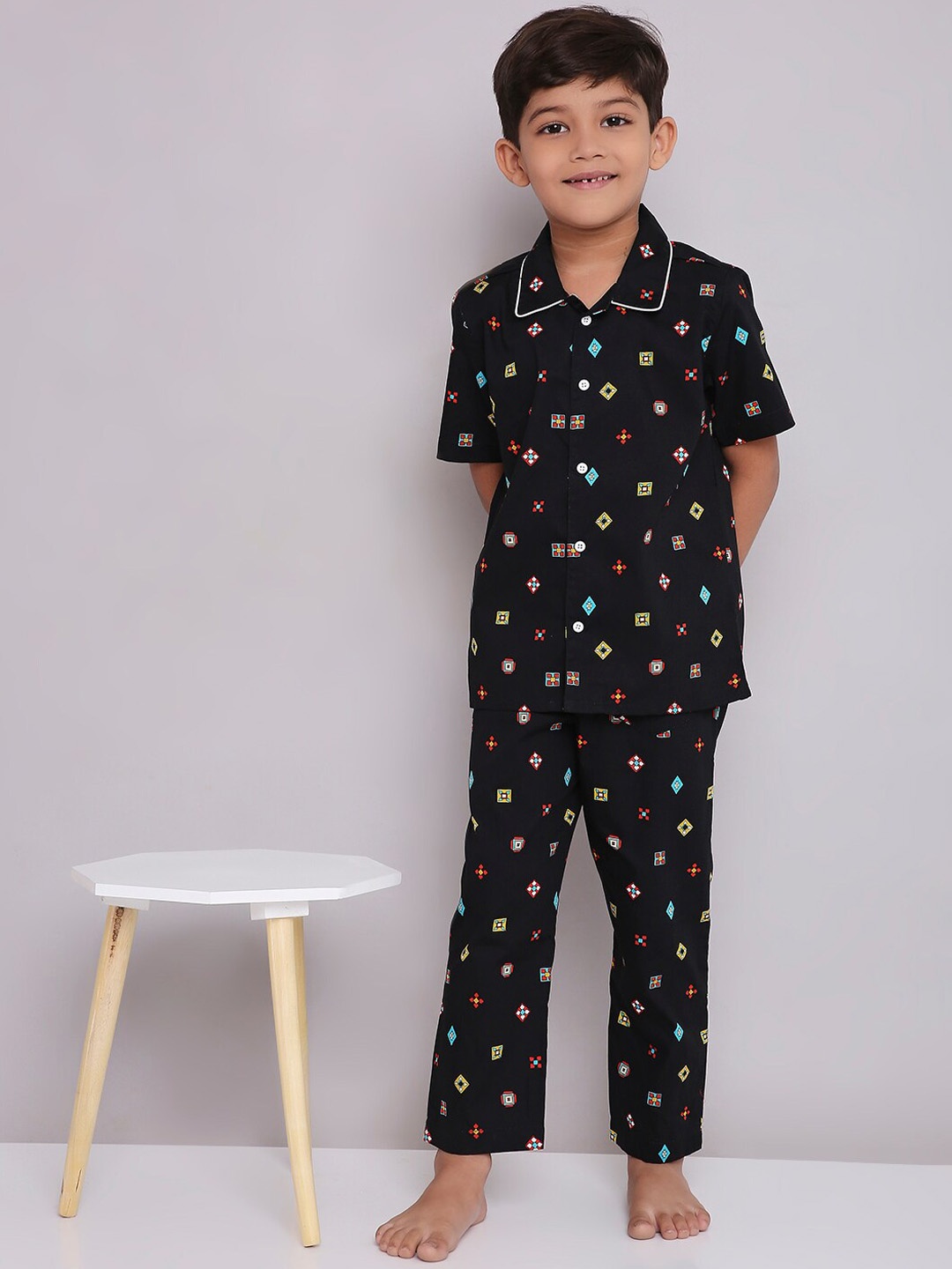 

KID1 Boys Conversational Printed Pure Cotton Night Suit, Black