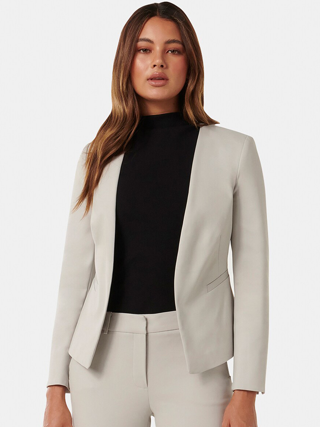 

Forever New Alyssa Fitted Front-Open Formal Blazer, Grey