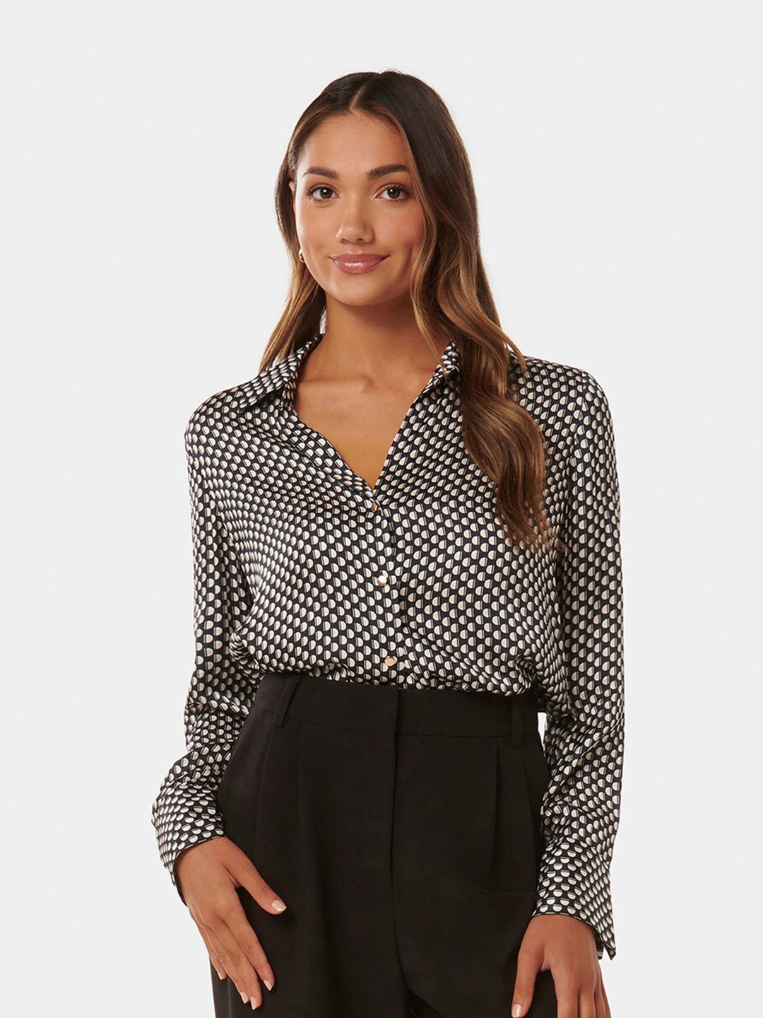 

Forever New Classic Opaque Printed Casual Shirt, Black