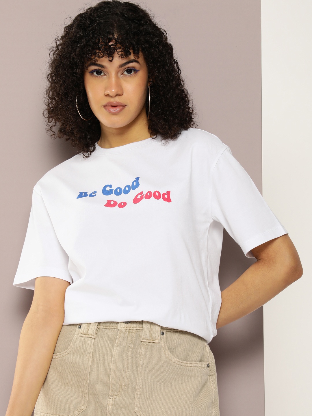

Kook N Keech Typography Printed Drop-Shoulder Sleeves Pure Cotton T-shirt, White