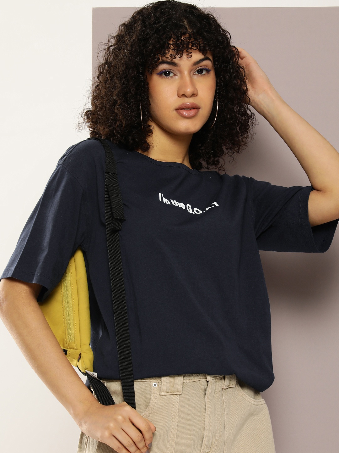

Kook N Keech Typography Printed Drop-Shoulder Sleeves Pure Cotton T-shirt, Navy blue