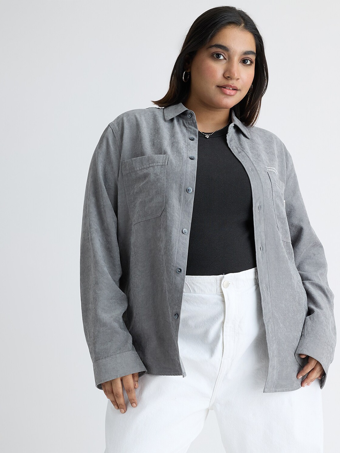 

FREAKINS Spread Collar Long Sleeves Cotton Casual Shirt, Grey