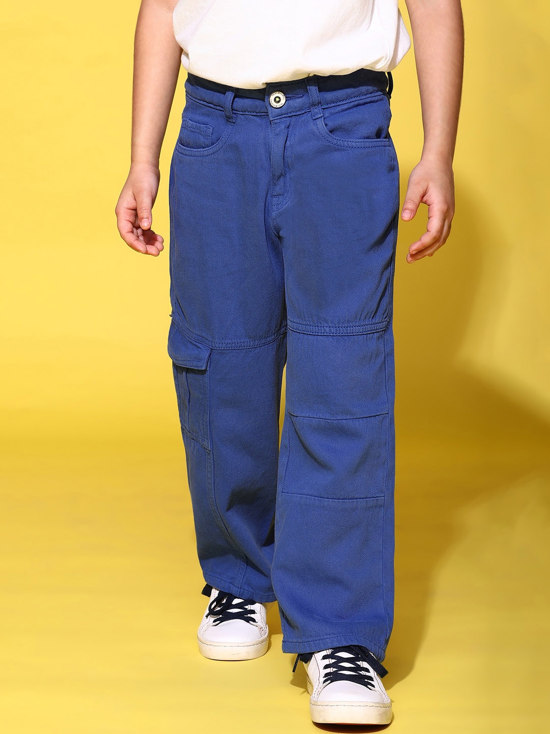 

TALES & STORIES Boys Straight Fit Mid-Rise Cotton Cargos Trousers, Blue