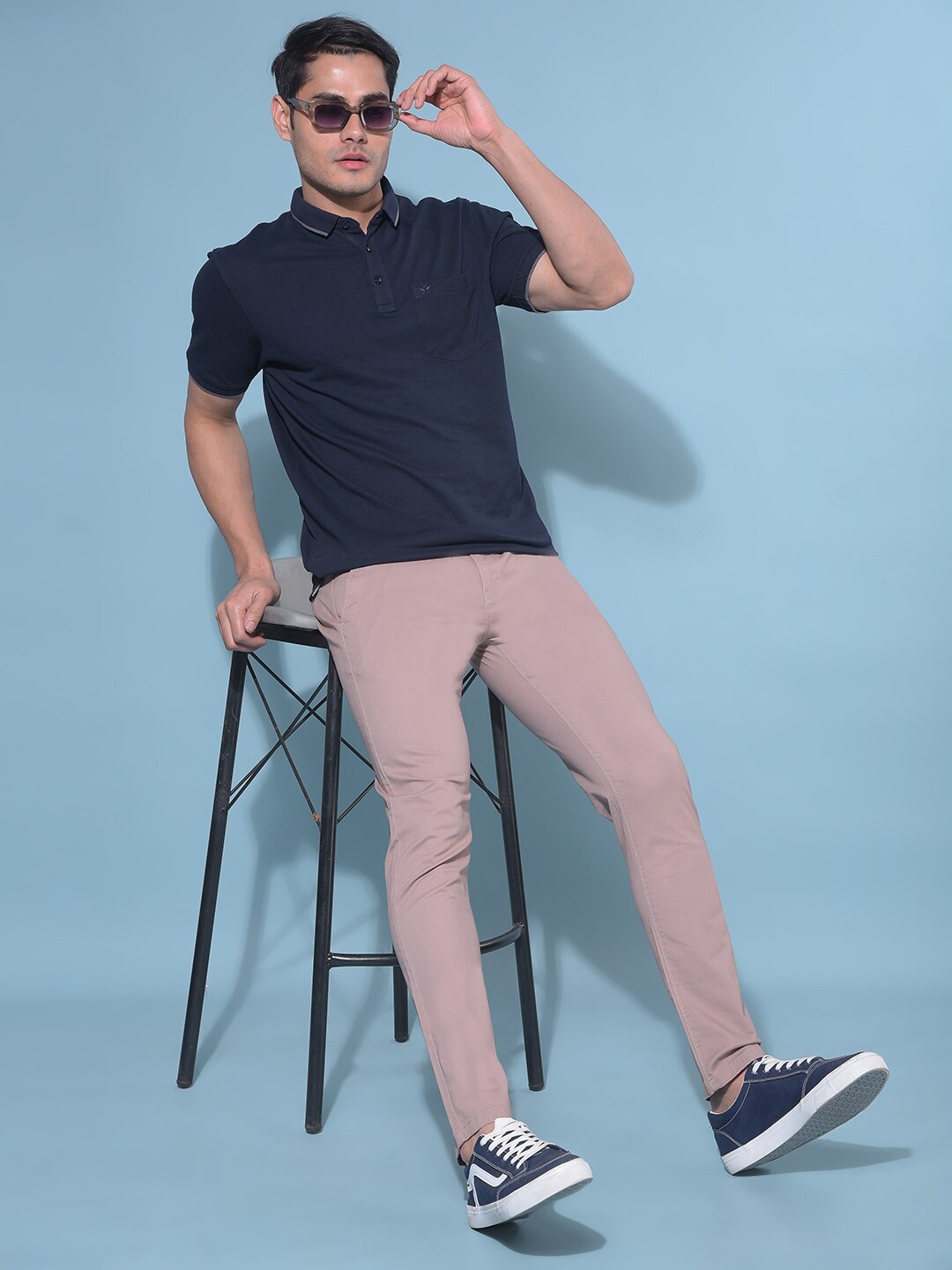 

Crimsoune Club Striped Polo Collar Short Sleeves Cotton Slim Fit T-shirt, Navy blue