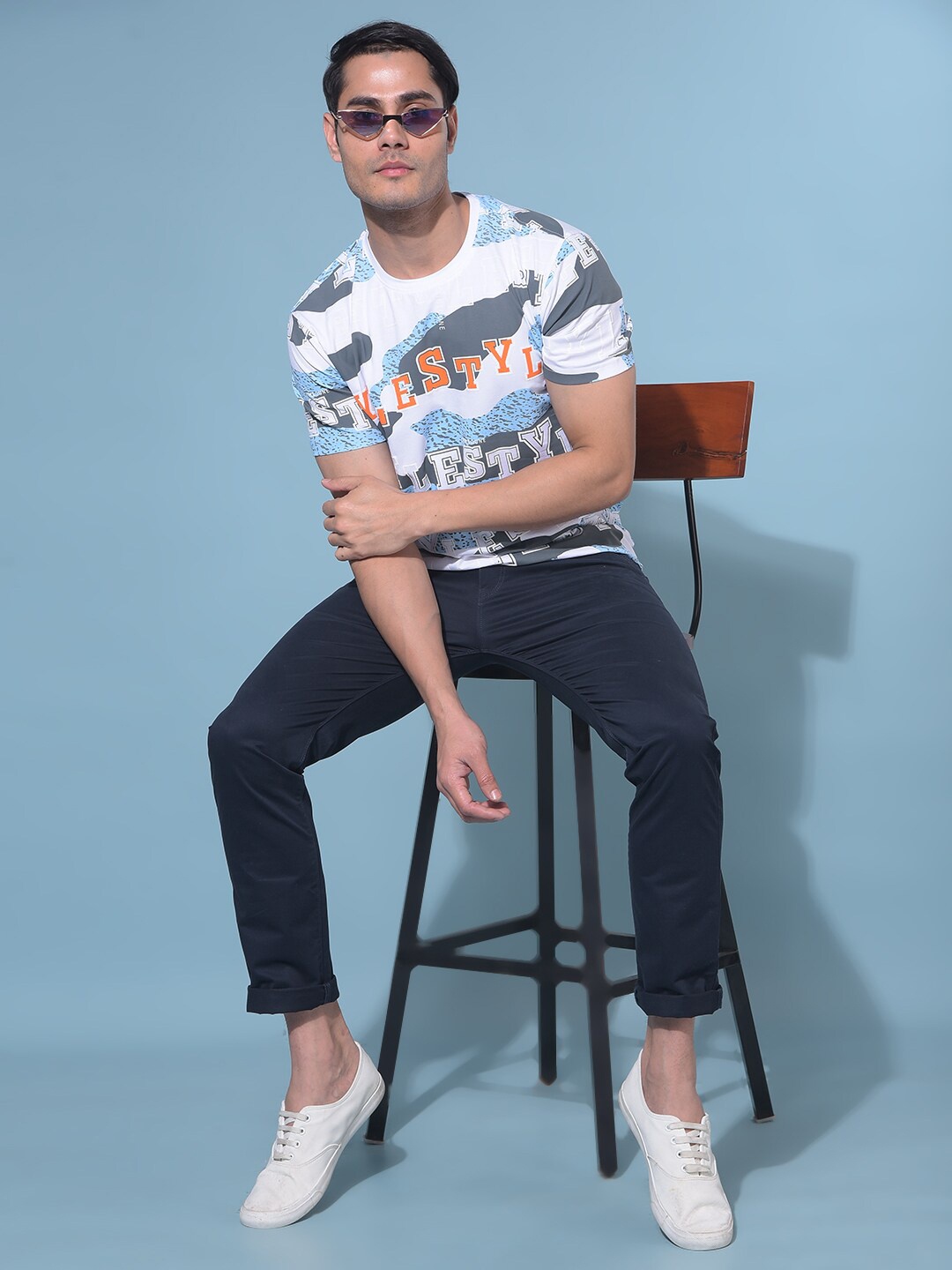 

Crimsoune Club Graphic Printed Round Neck Slim Fit Cotton T-shirt, White