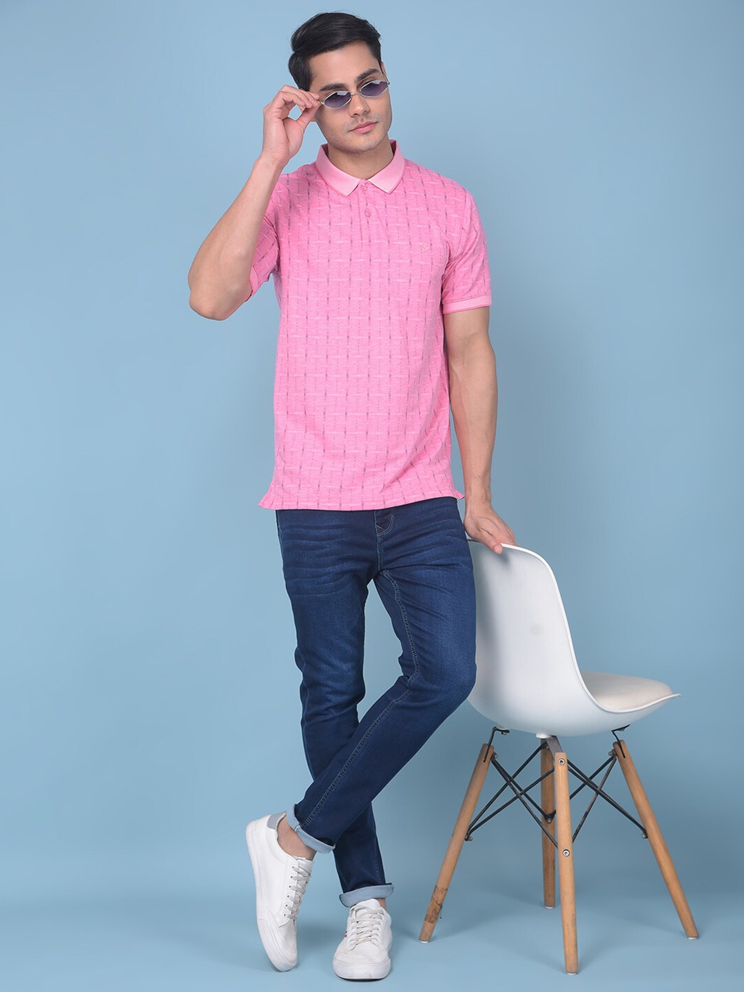 

Crimsoune Club Printed Polo Collar Slim Fit Cotton T-shirt, Pink