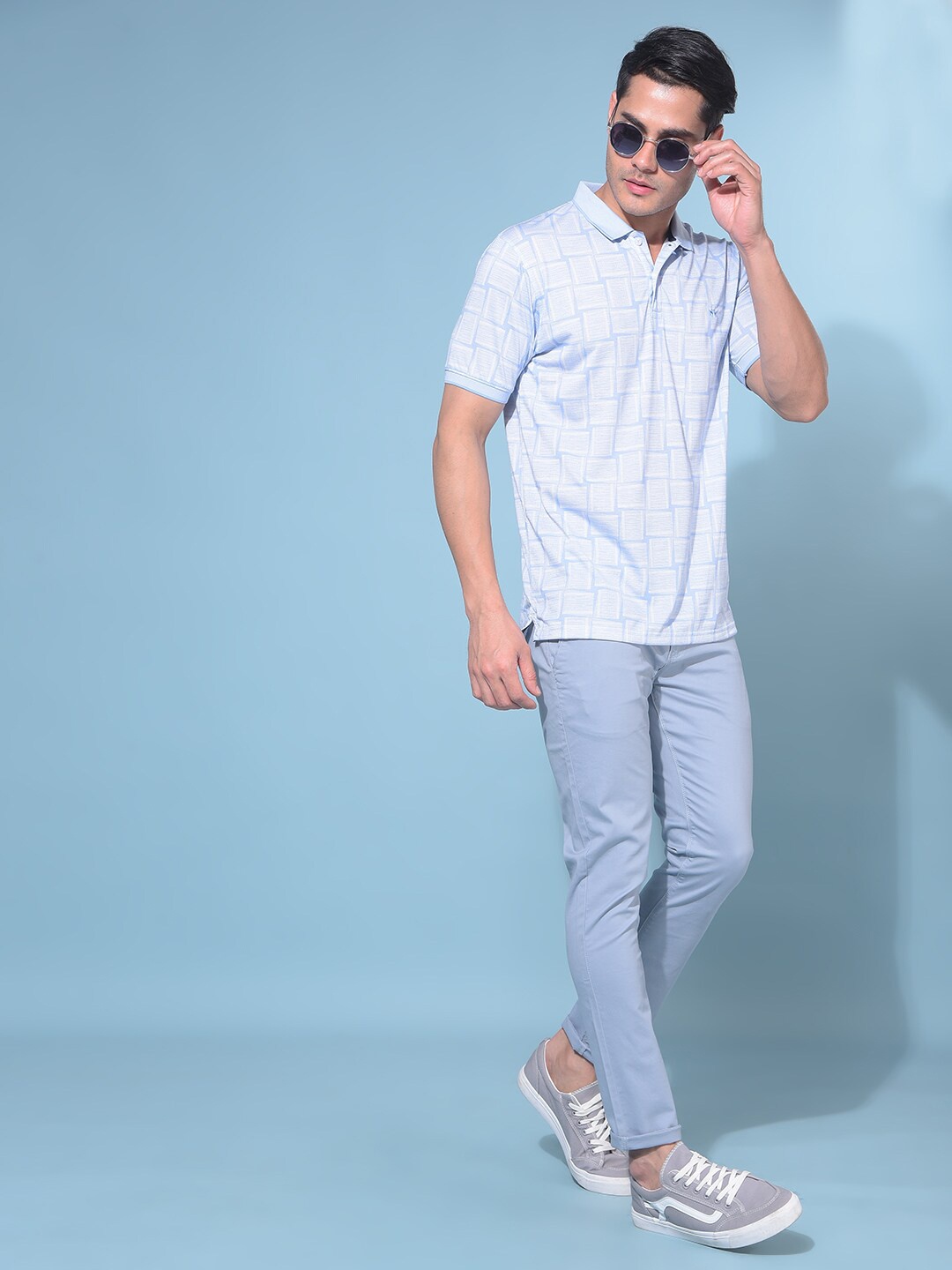 

Crimsoune Club Self Design Printed Polo Collar Slim Fit Cotton T-shirt, Blue