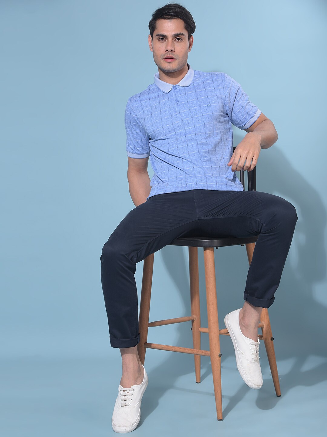 

Crimsoune Club Geometric Printed Polo Collar Slim Fit T-shirt, Blue
