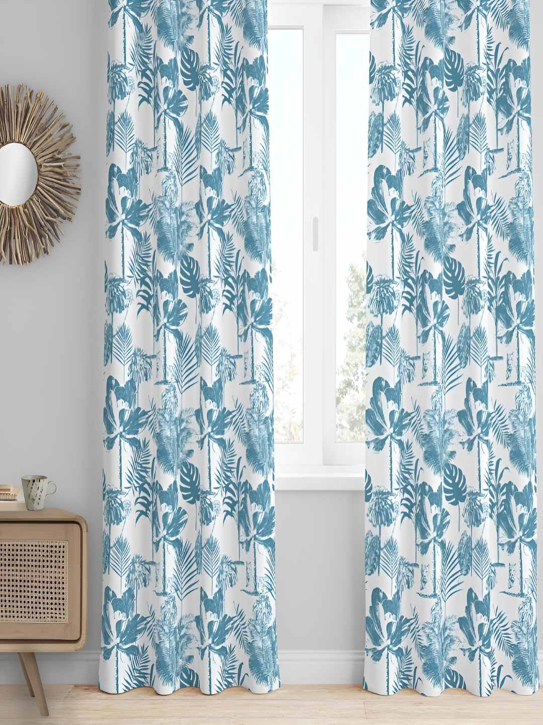 

Tranquebar Curtain Co. Blue & White 2 Pieces Floral Room Darkening Door Curtain