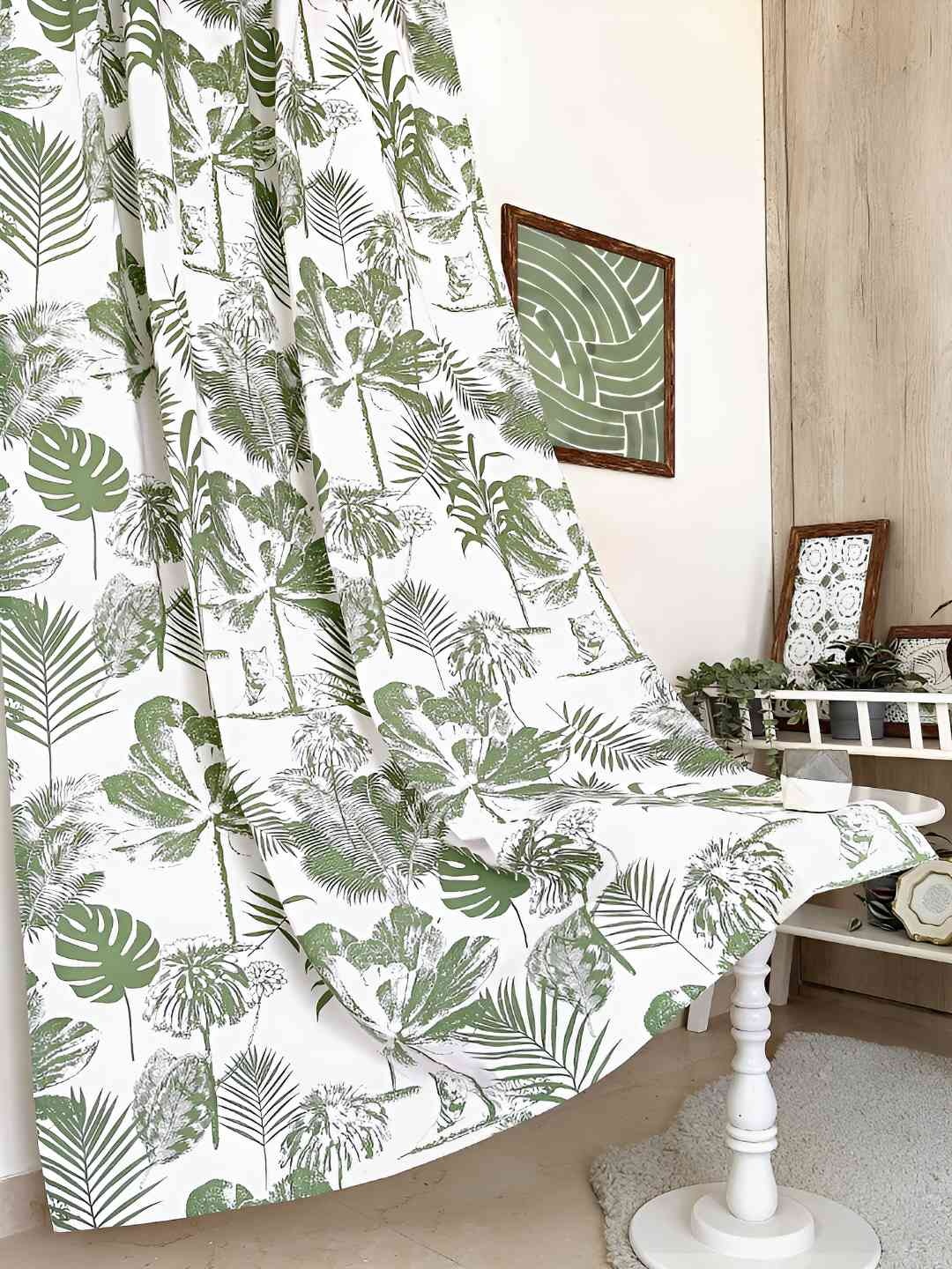 

Tranquebar Curtain Co. Green & White 2 Pieces Floral Room Darkening Door Curtain