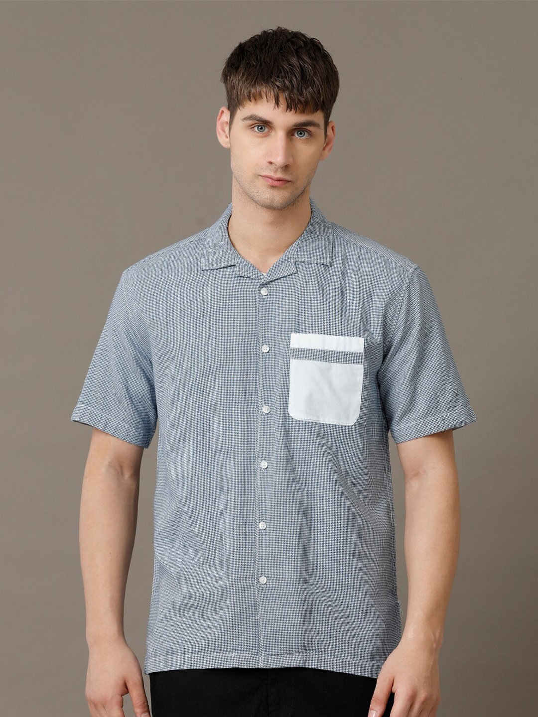 

Voi Jeans Comfort Checked Spread Collar Casual Shirt, Blue