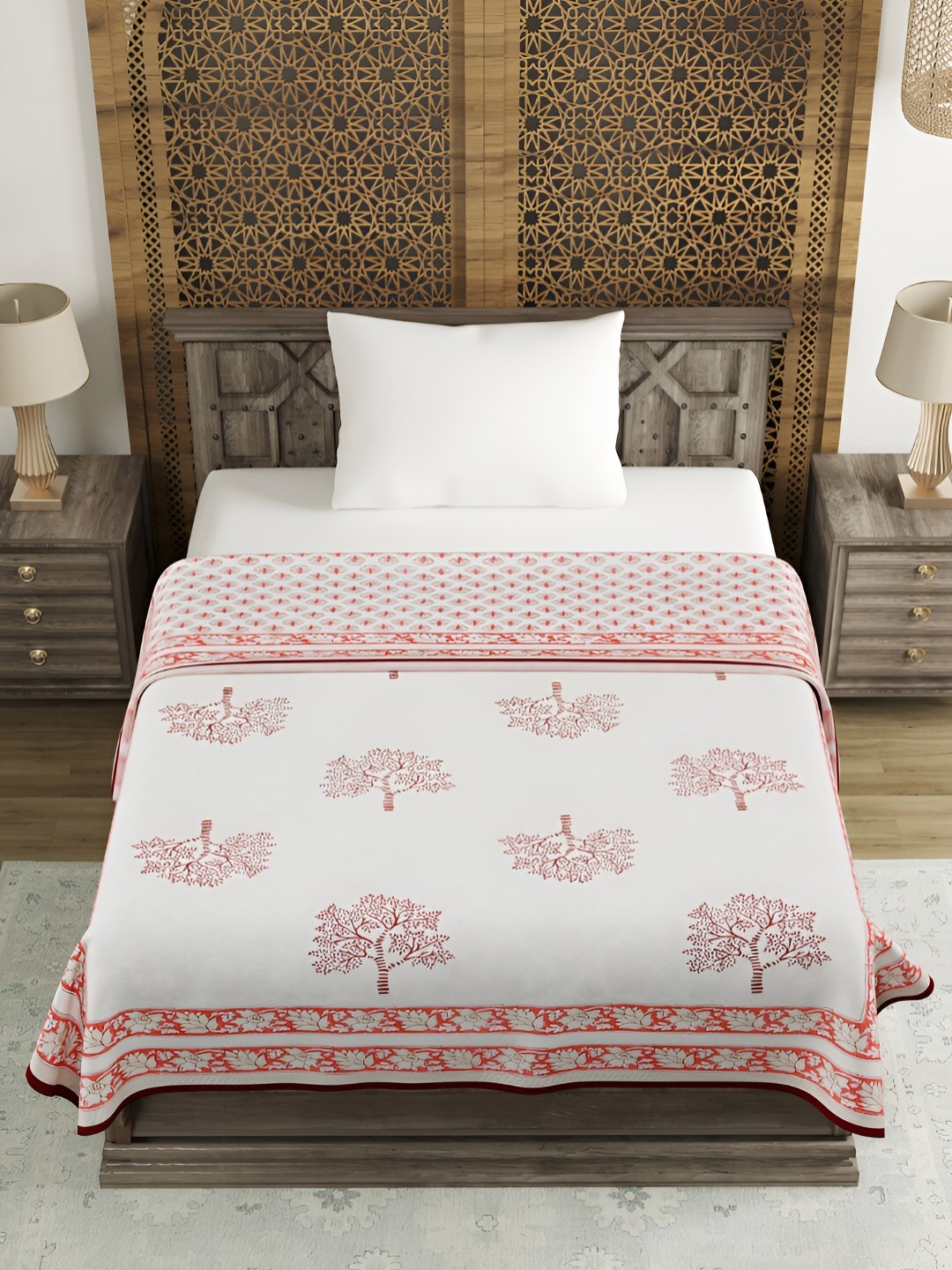

BLOCKS OF INDIA Pink & White Ethnic Motifs Cotton AC Room 150 GSM Single Bed Dohar