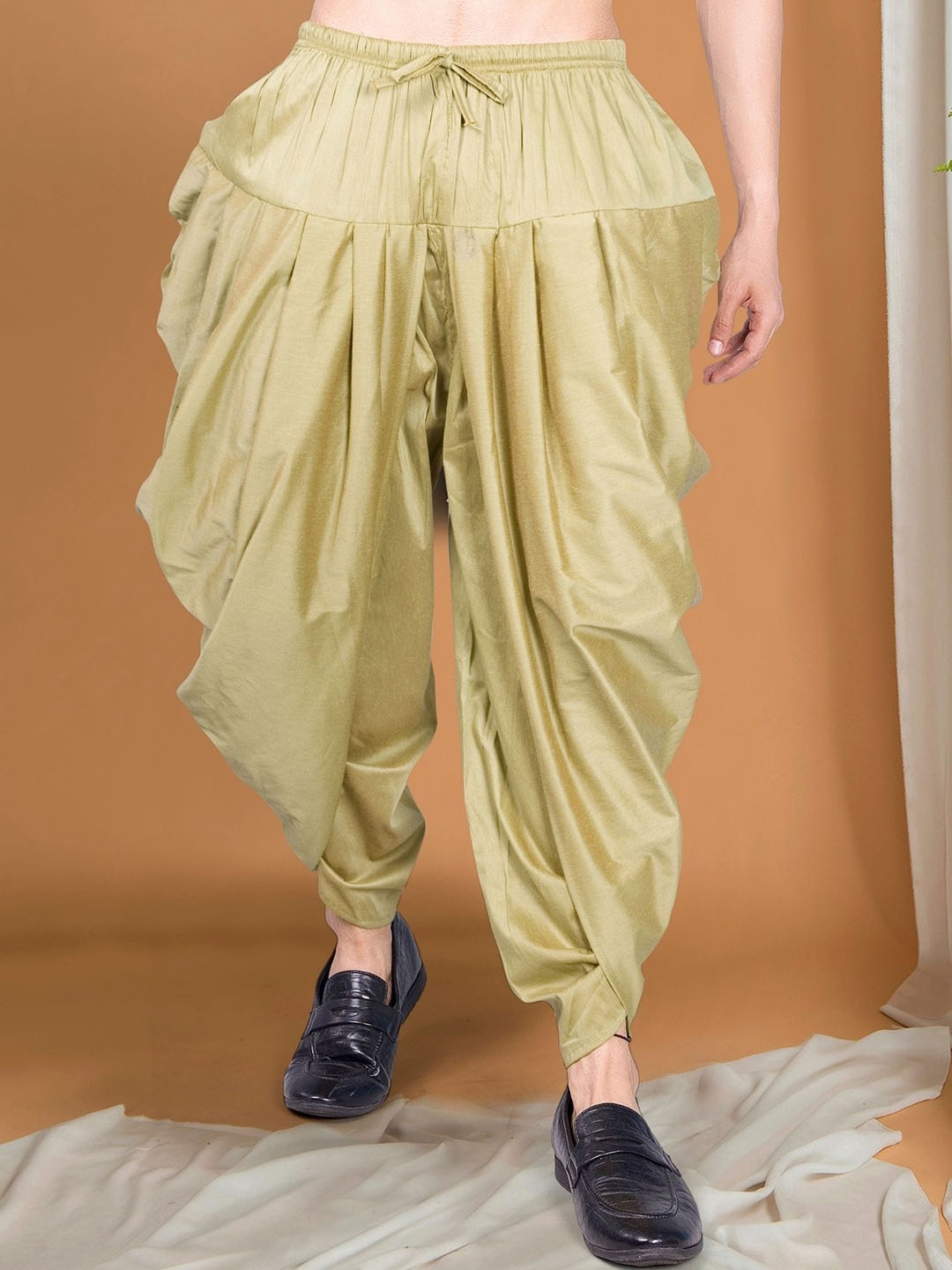 

SHIWAM ETHNIX Men Cotton Silk Dhotis Pants, Olive