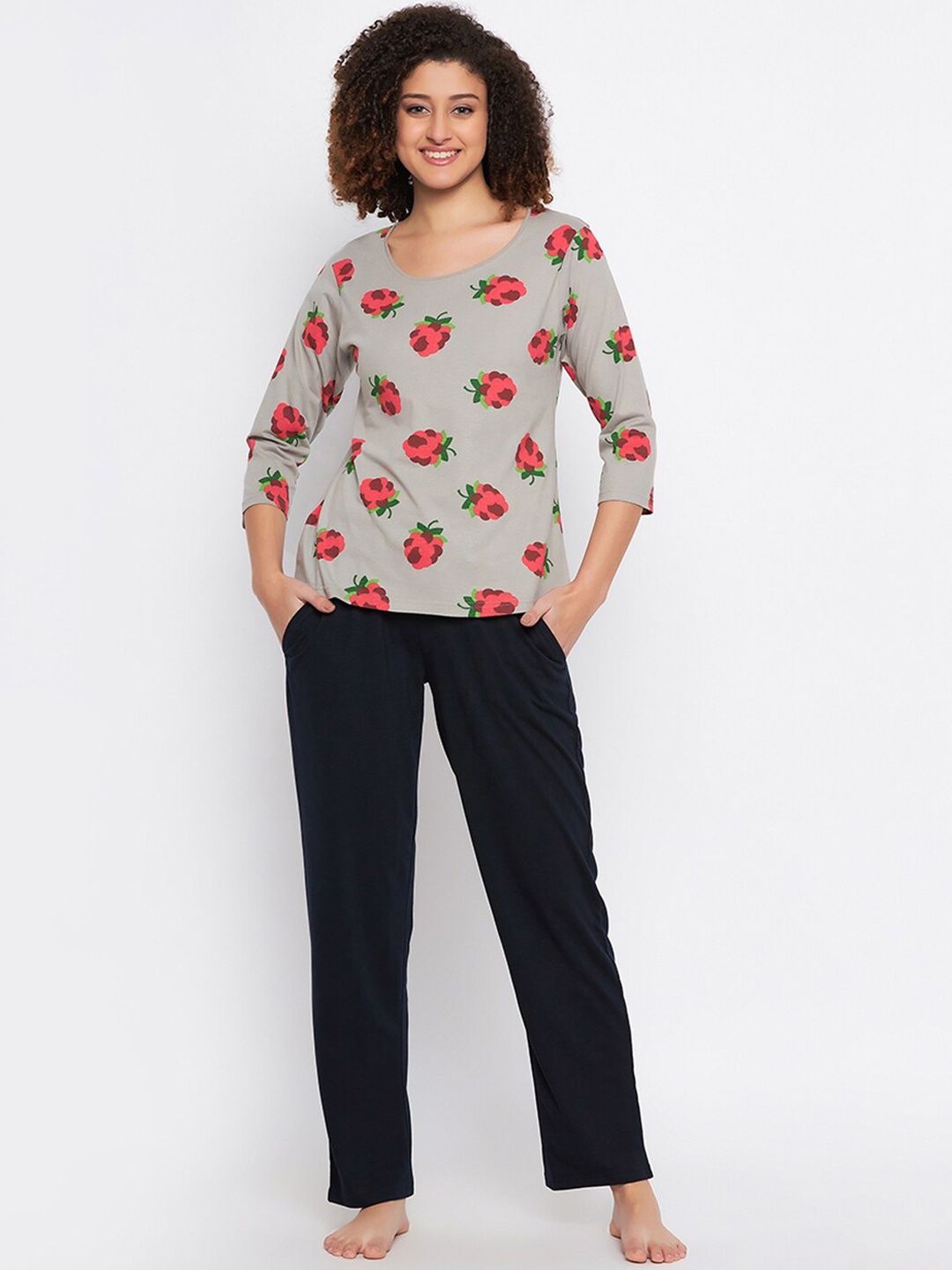 

Clovia Conversational Printed Pure Cotton T-shirt With Pyjamas, Grey