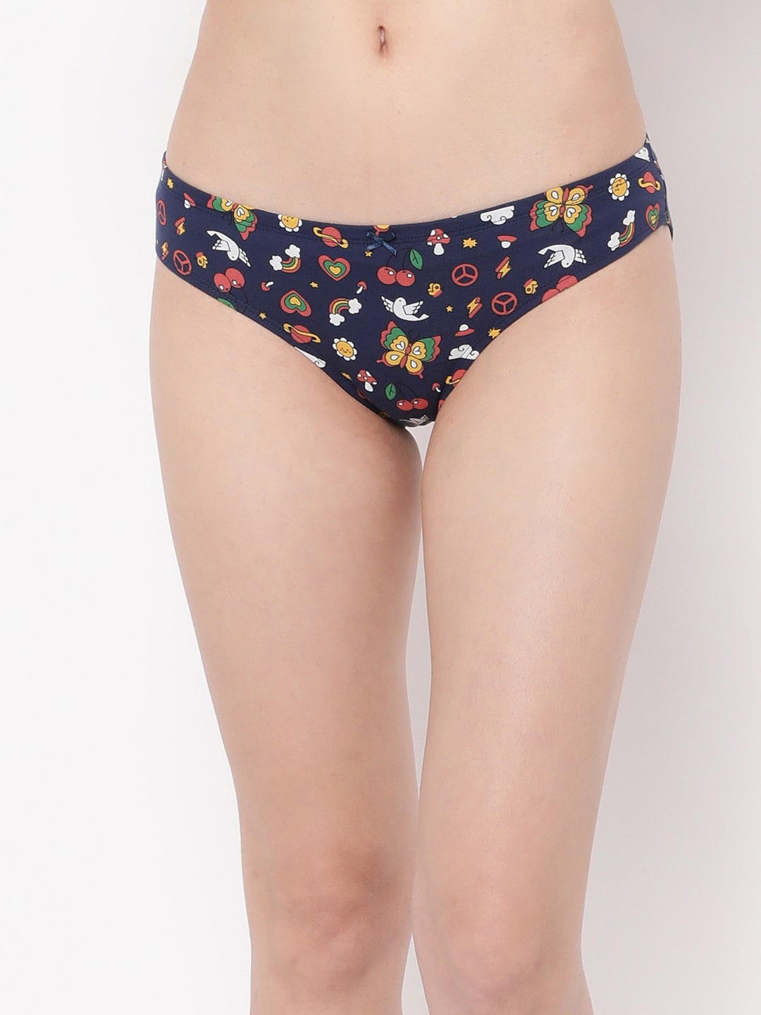 

Clovia Women Conversational Printed Low-Rise Bikini Briefs, Navy blue