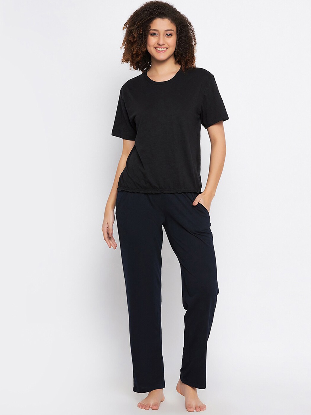

Clovia Black & Navy Blue Pure Cotton Night Suit