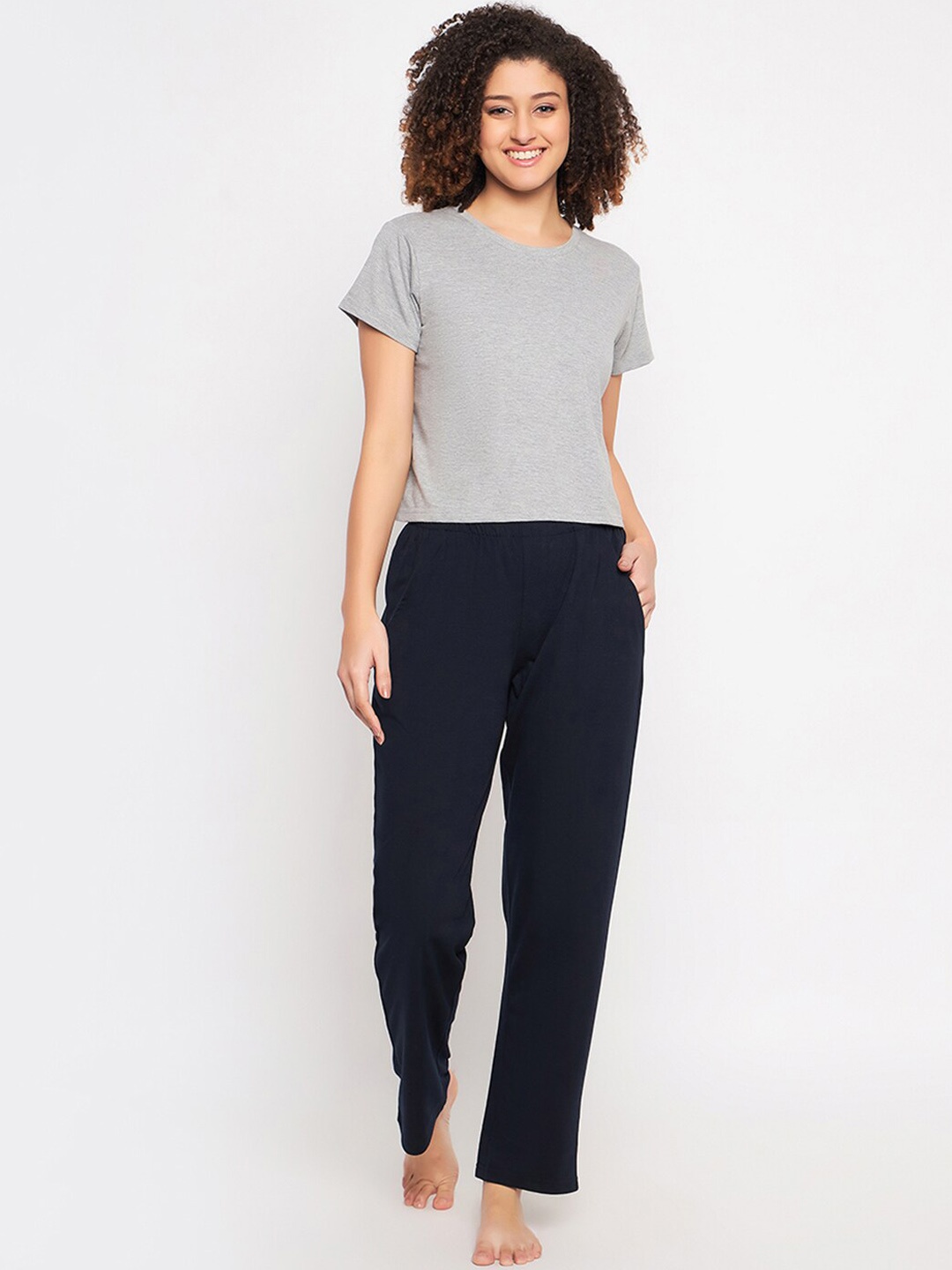 

Clovia Cropped Pure Cotton Night suit, Grey