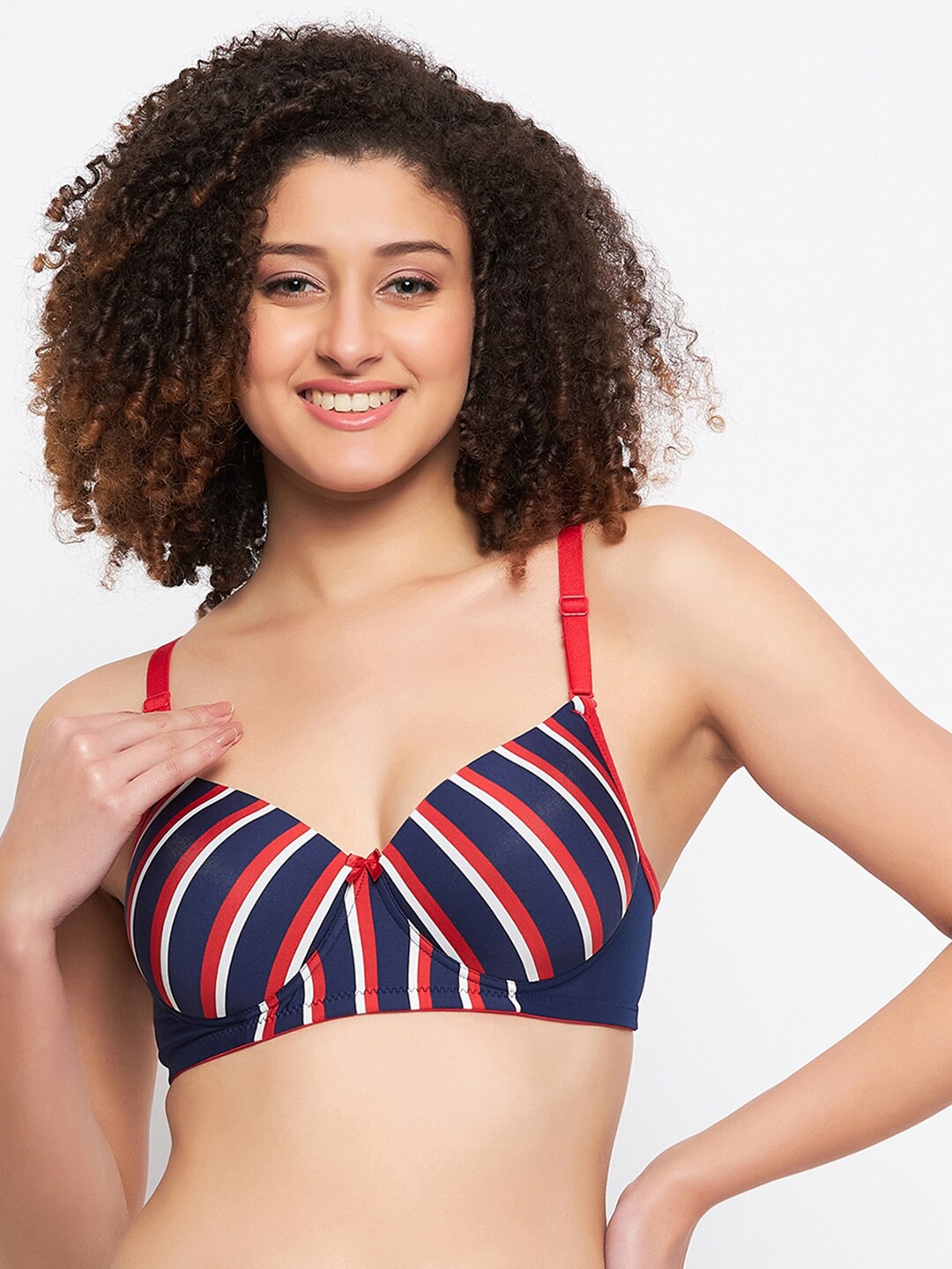 

Clovia Striped Full Coverage Lightly Padded Bra All day Comfort, Navy blue
