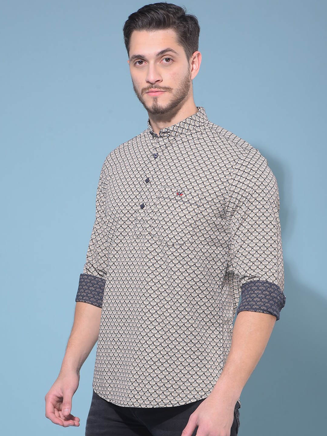 

Crimsoune Club Ethnic Motif Printed Cotton Linen Straight Kurta, Navy blue