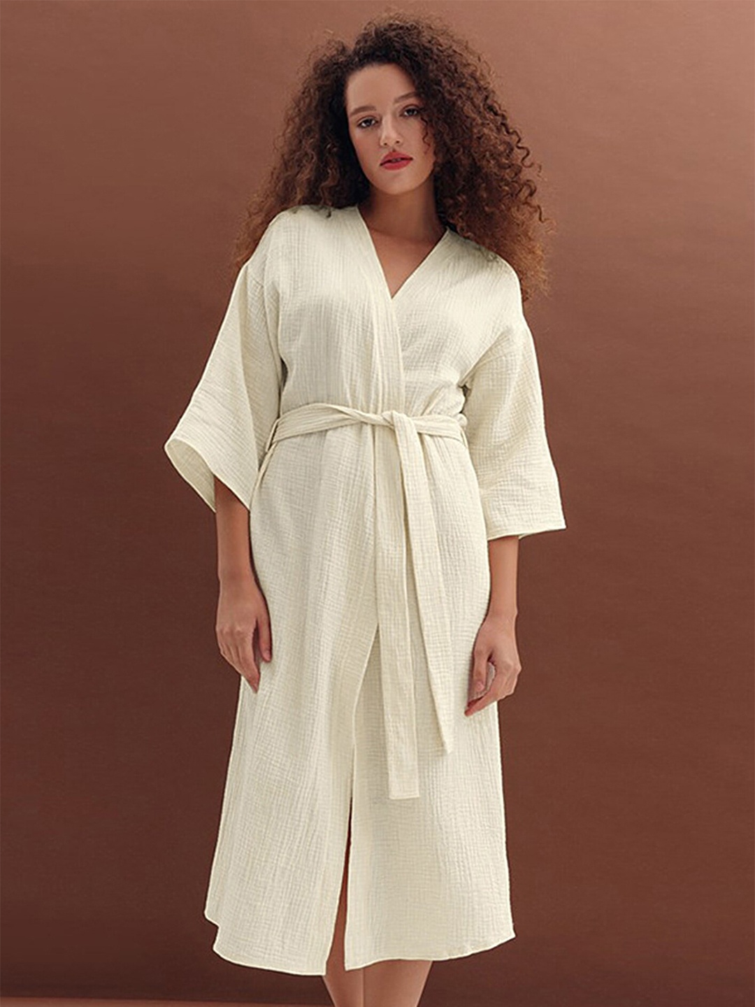 

LULU & SKY Tie-Up Pure Cotton Robe, Beige