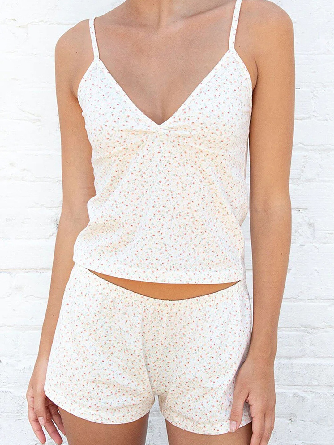 

LULU & SKY Floral Printed Sleeveless Night Suit Top & Shorts Set, White
