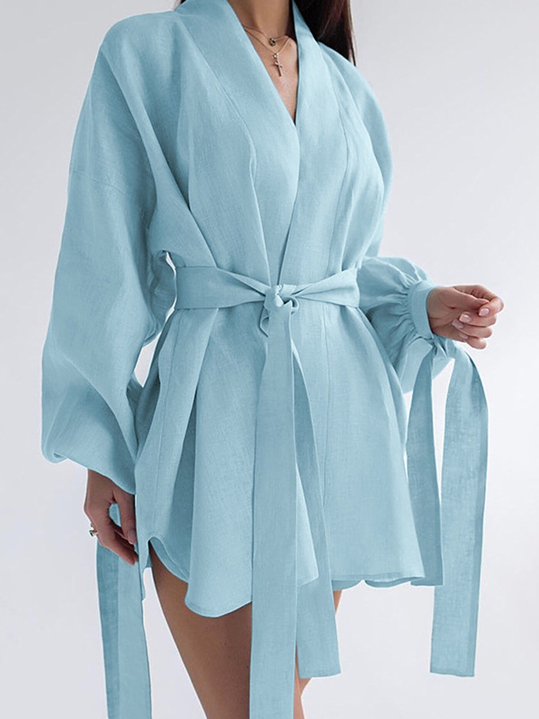 

LULU & SKY Halter Neck Three Piece Cotton Wrap Nightdress, Blue