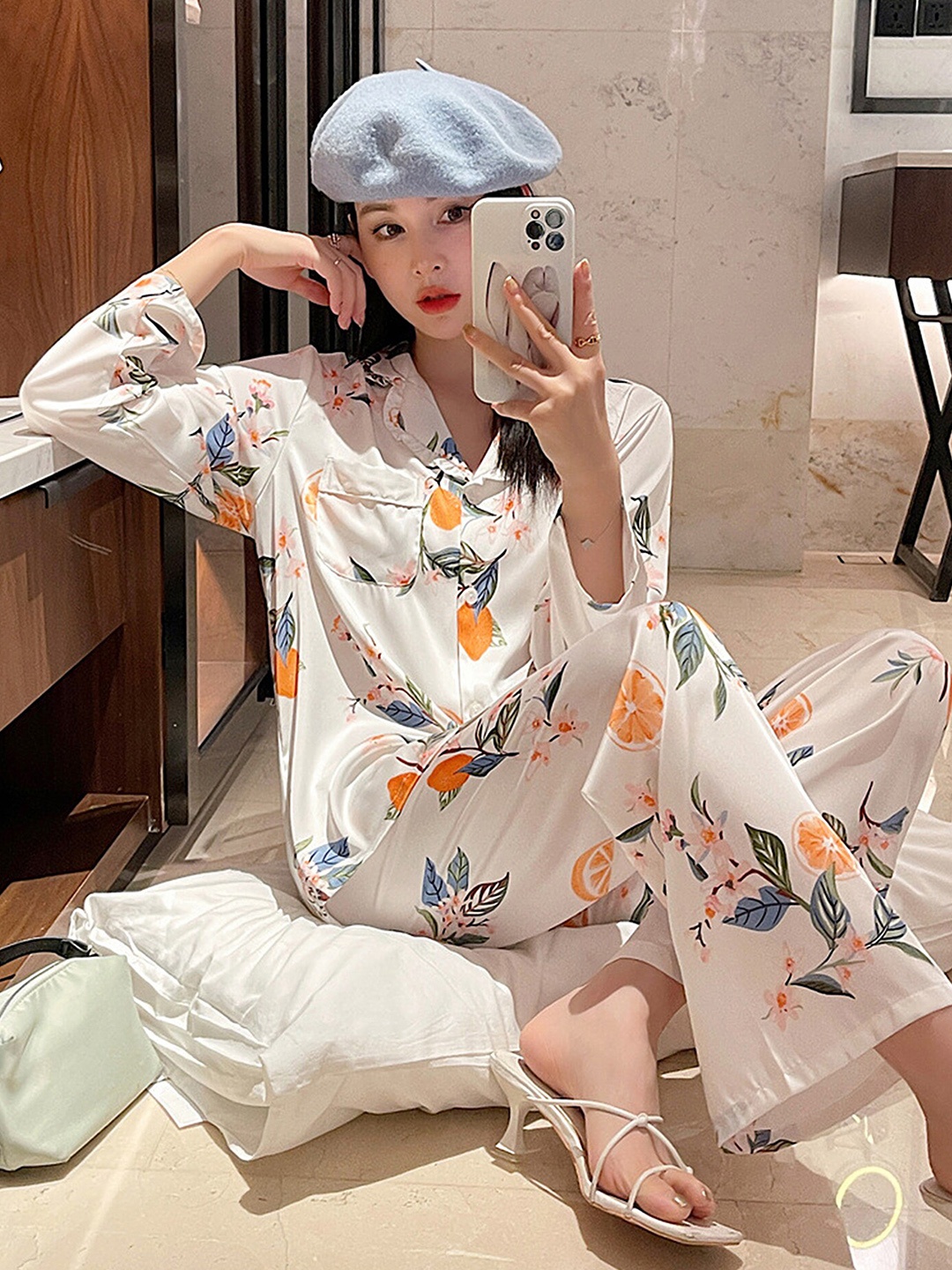 

LULU & SKY Floral Printed Shirt & Pyjama, White