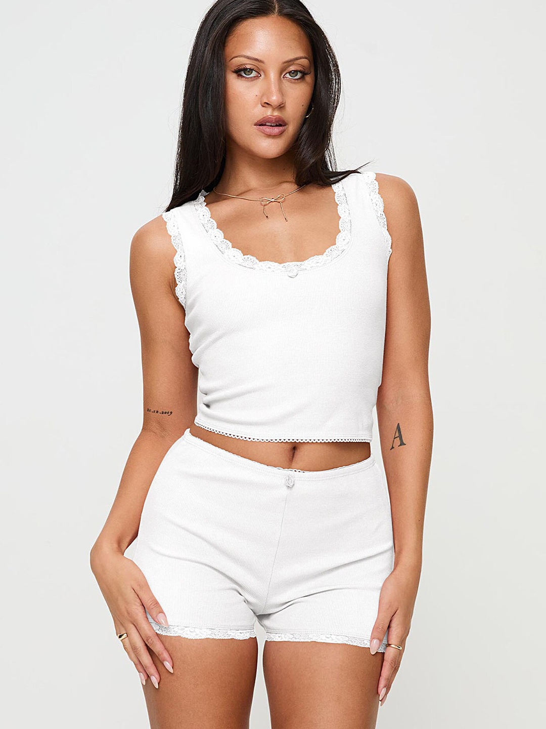 

LULU & SKY Sleeveless Top & Shorts Night Suit Set, Off white