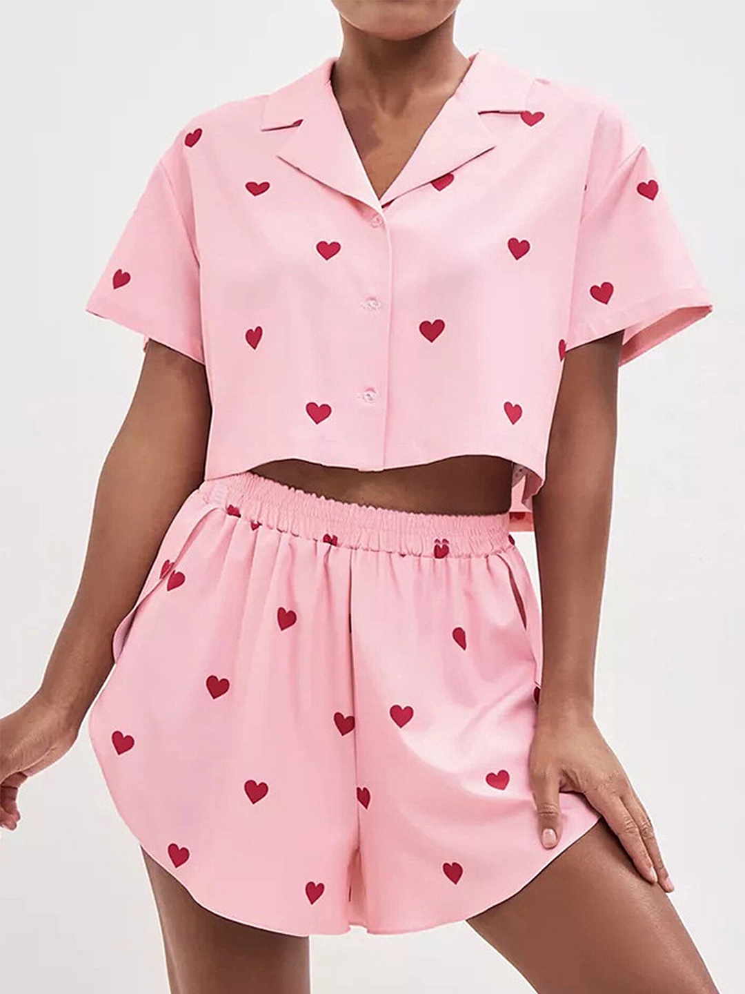 

LULU & SKY Conversational Printed Crop Shirt & Shorts, Pink