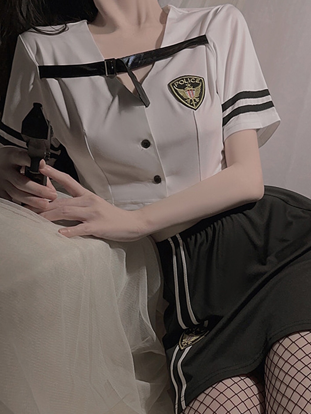

LULU & SKY Uniform Themed Night Wear Shirt & Skirt Set, White
