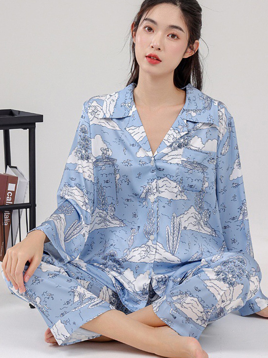 

LULU & SKY Conversational Printed Shirt & Pyjama, Blue