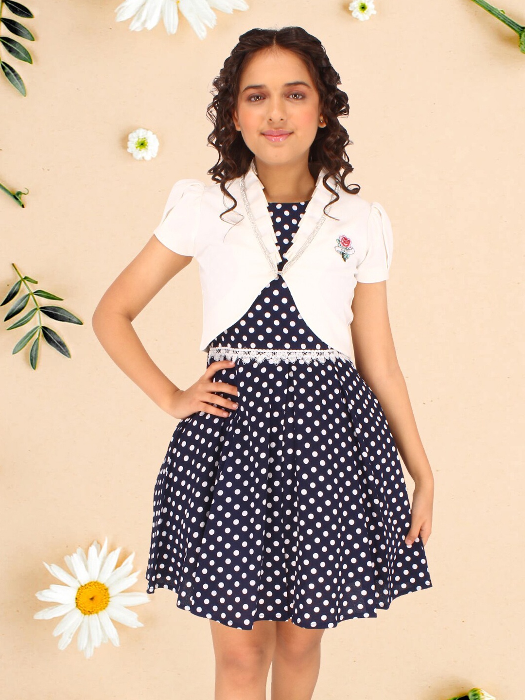 

CUTECUMBER Girls Polka Dot Printed Georgette Fit & Flare Dress, Pink