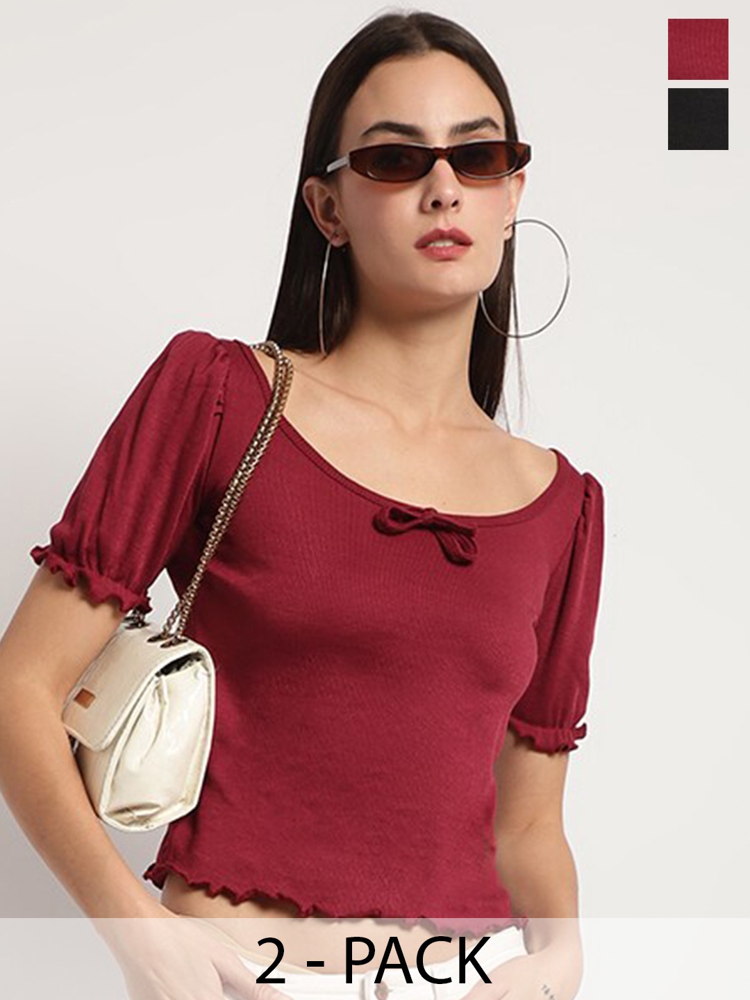 

Miaz Lifestyle Pack of 2 Cotton Top, Maroon