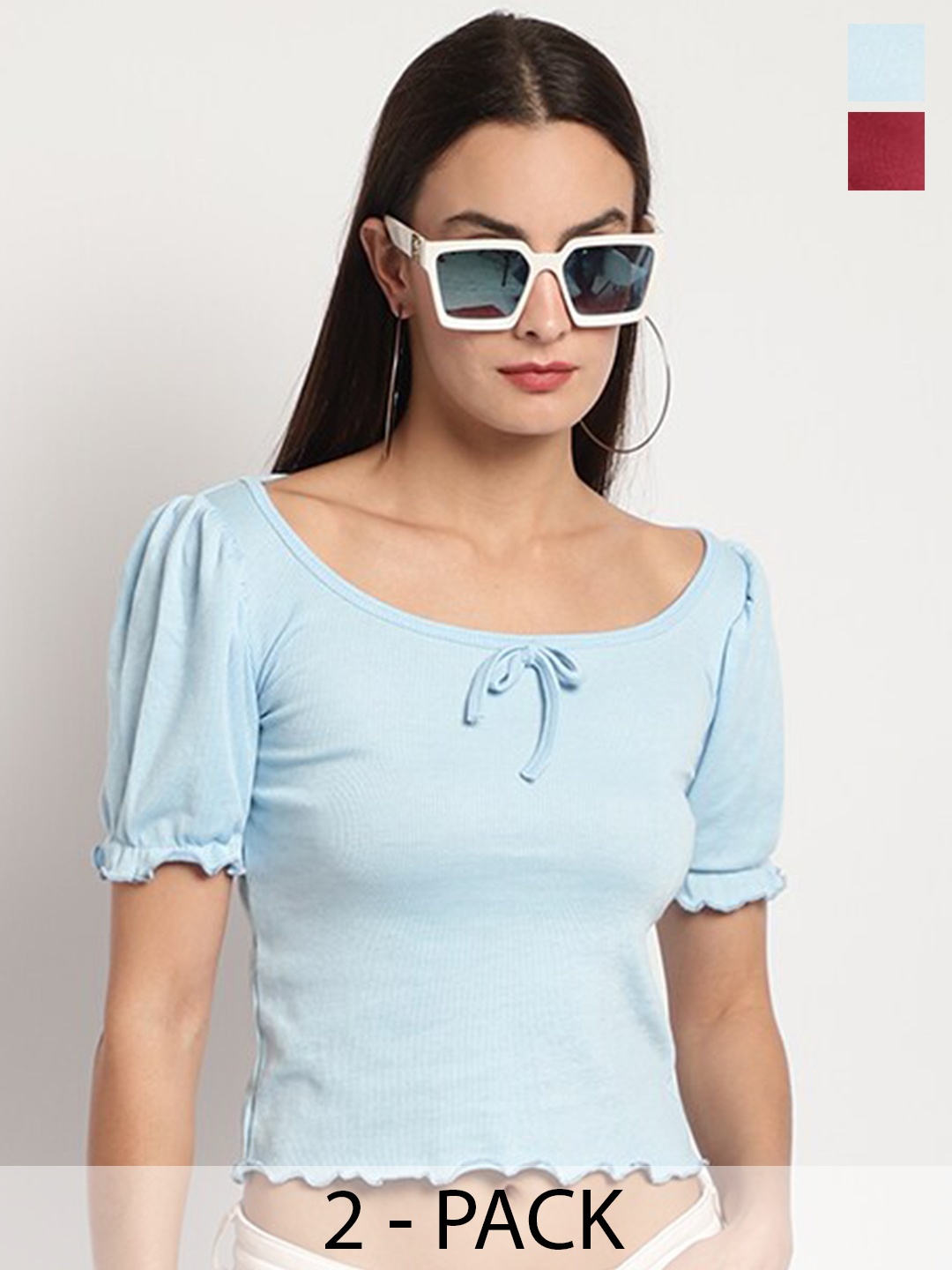 

Miaz Lifestyle Pack Of 2 Boat Neck Cotton Crop Top, Blue