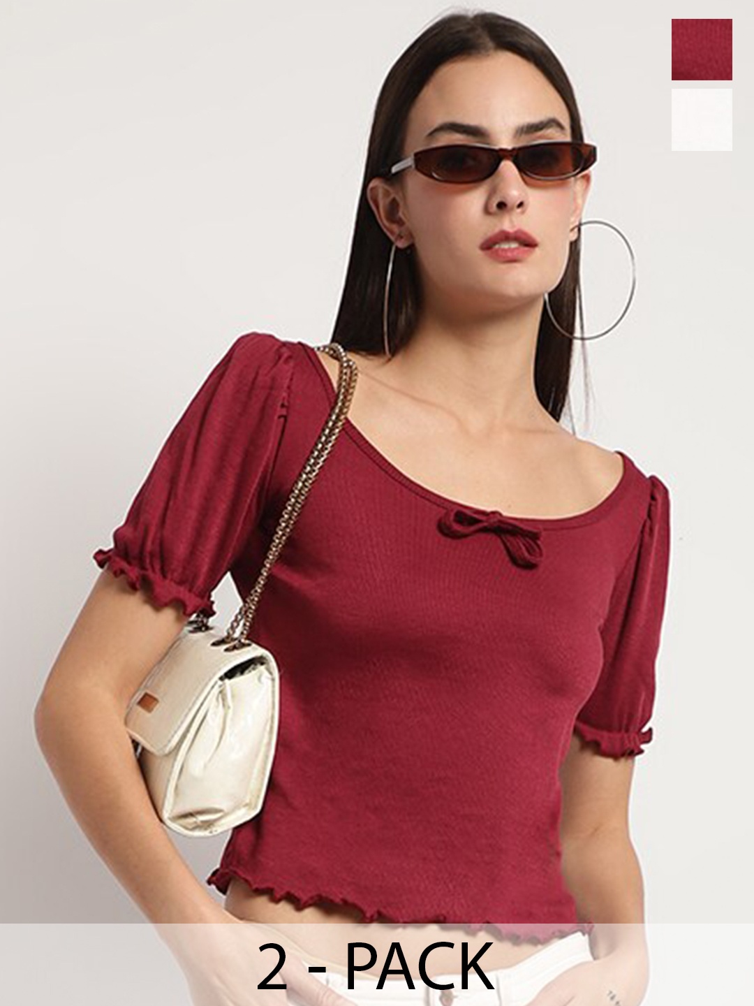 

Miaz Lifestyle Pack Of 2 Boat Neck Cotton Crop Top, Maroon
