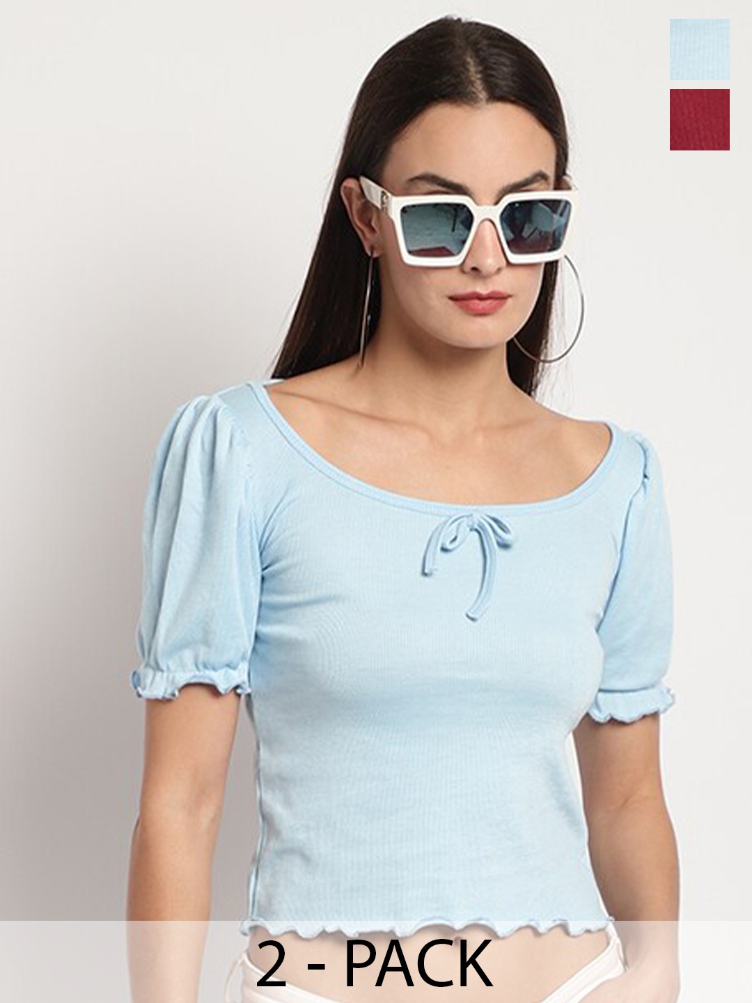 

Miaz Lifestyle Pack Of 2 Boat Neck Cotton Crop Top, Blue