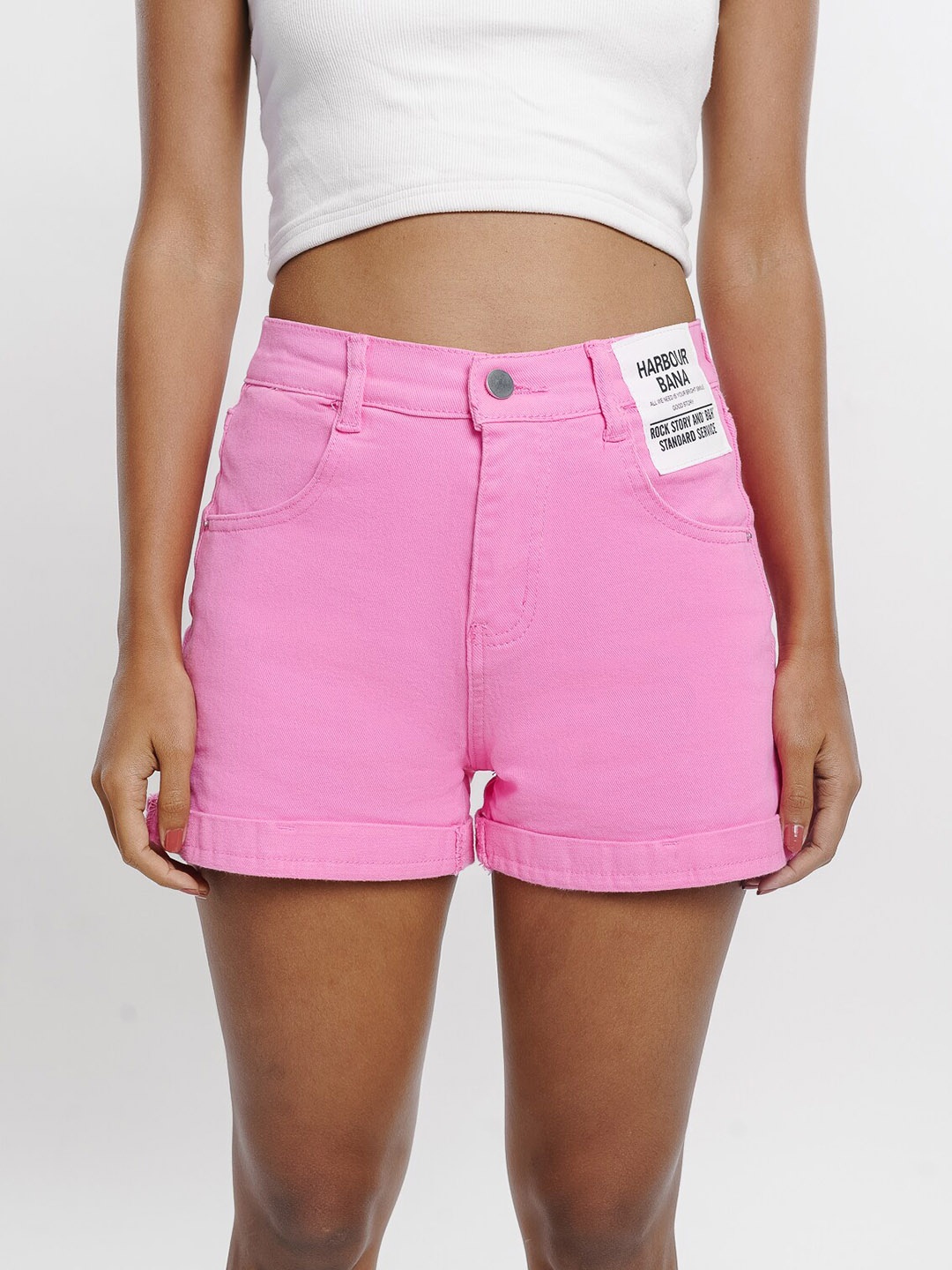 

FREAKINS Women High-Rise Pure Cotton Hot Pants Shorts, Pink