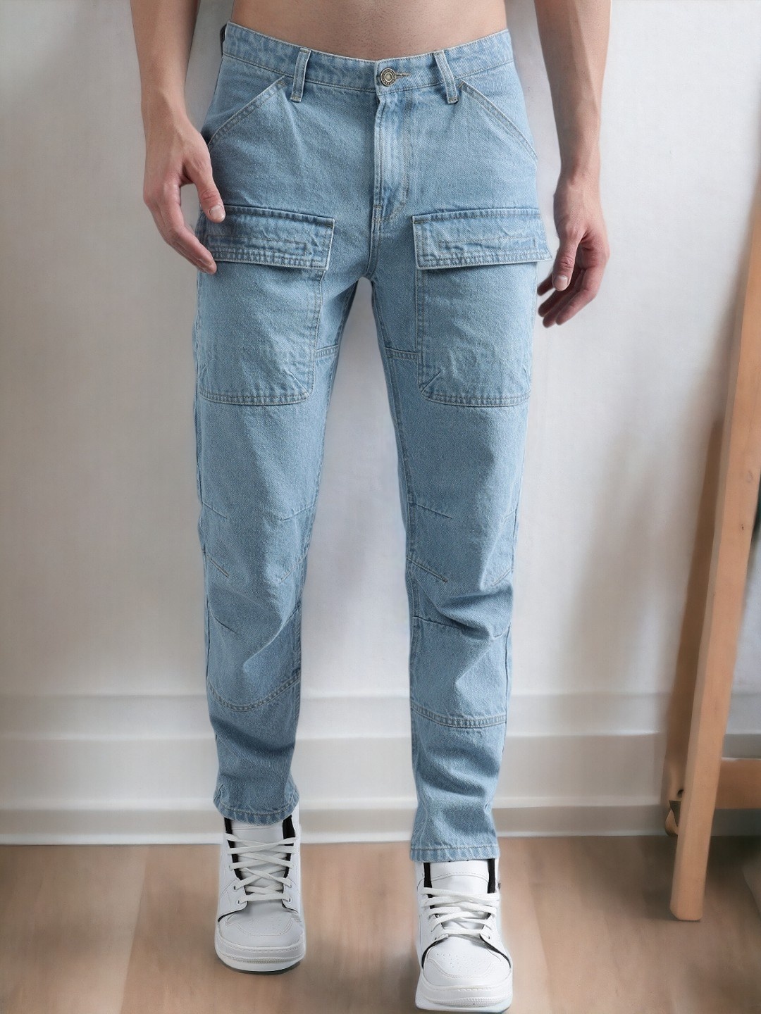 

Bene Kleed Men Mid Rise taperd fit Cargo denim Trousers, Blue