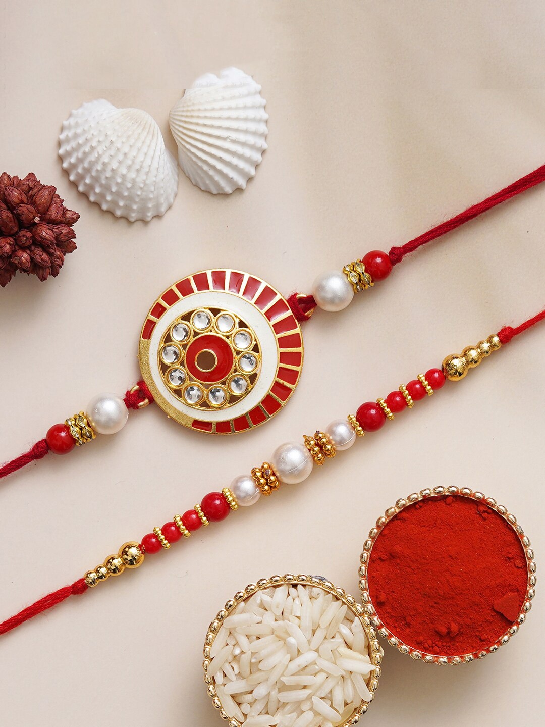 

eCraftIndia Set of 2 Rakhis with Roli Chawal, Red